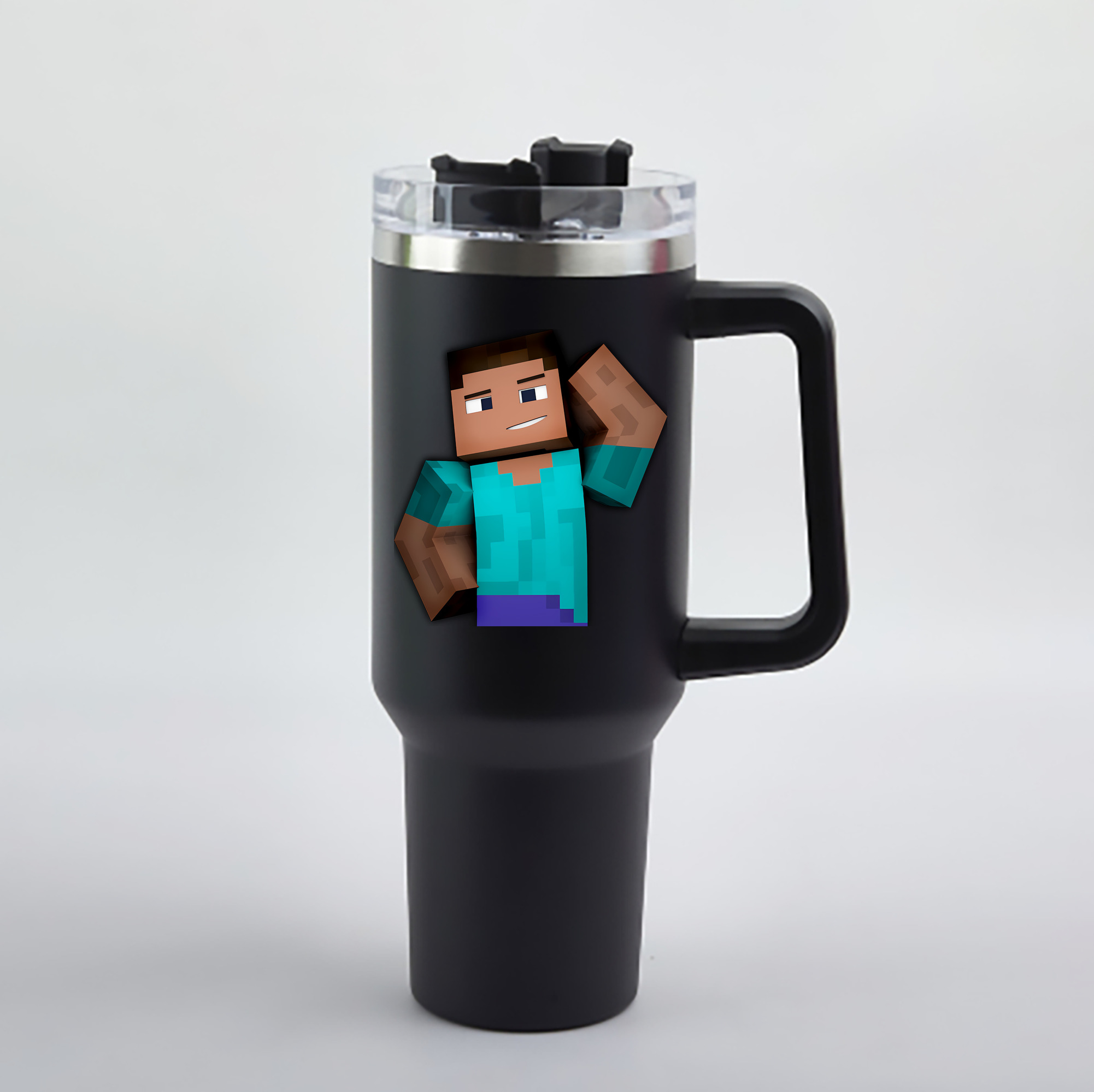 （画像用） マインクラフト ブロックの世界 Minecraft MC Block world 1200mL車用タンブラー - クリスタルステッカー（プラスチックストロー付き）