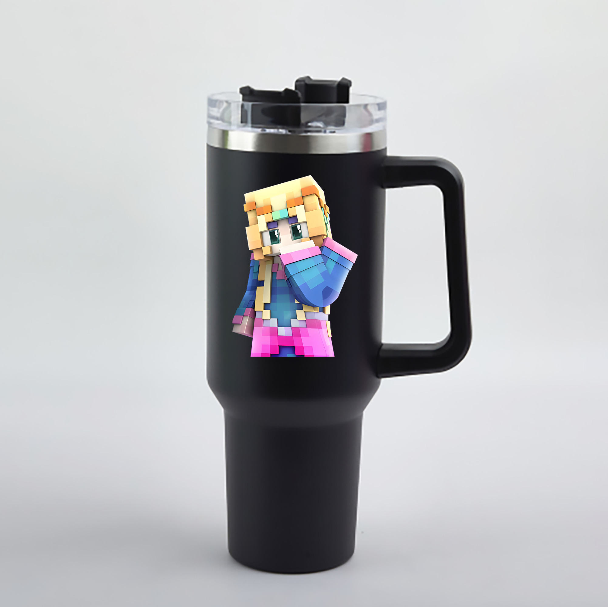 （画像用） マインクラフト ブロックの世界 Minecraft MC Block world 1200mL車用タンブラー - クリスタルステッカー（プラスチックストロー付き）