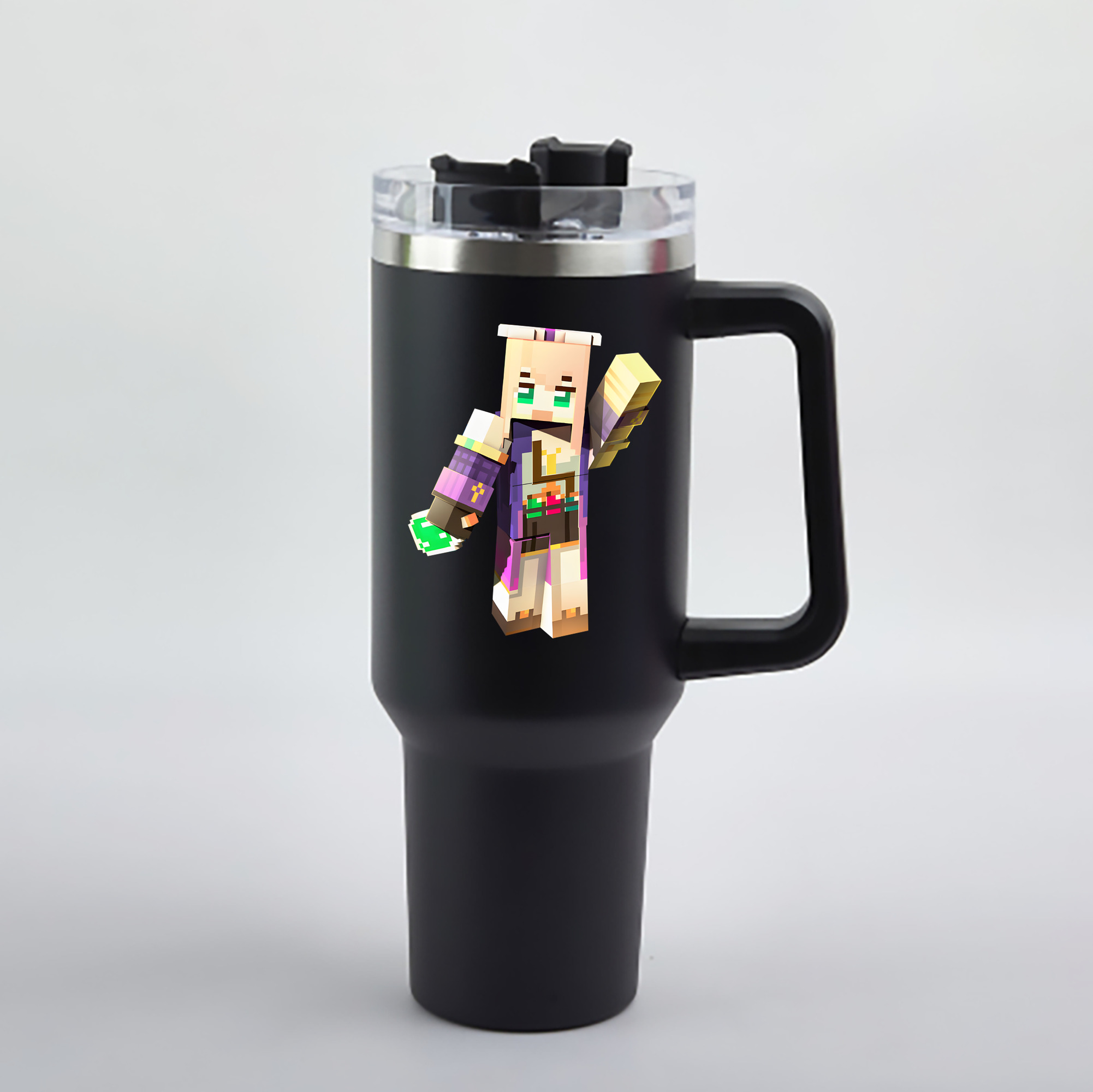（画像用） マインクラフト ブロックの世界 Minecraft MC Block world 1200mL車用タンブラー - クリスタルステッカー（プラスチックストロー付き）