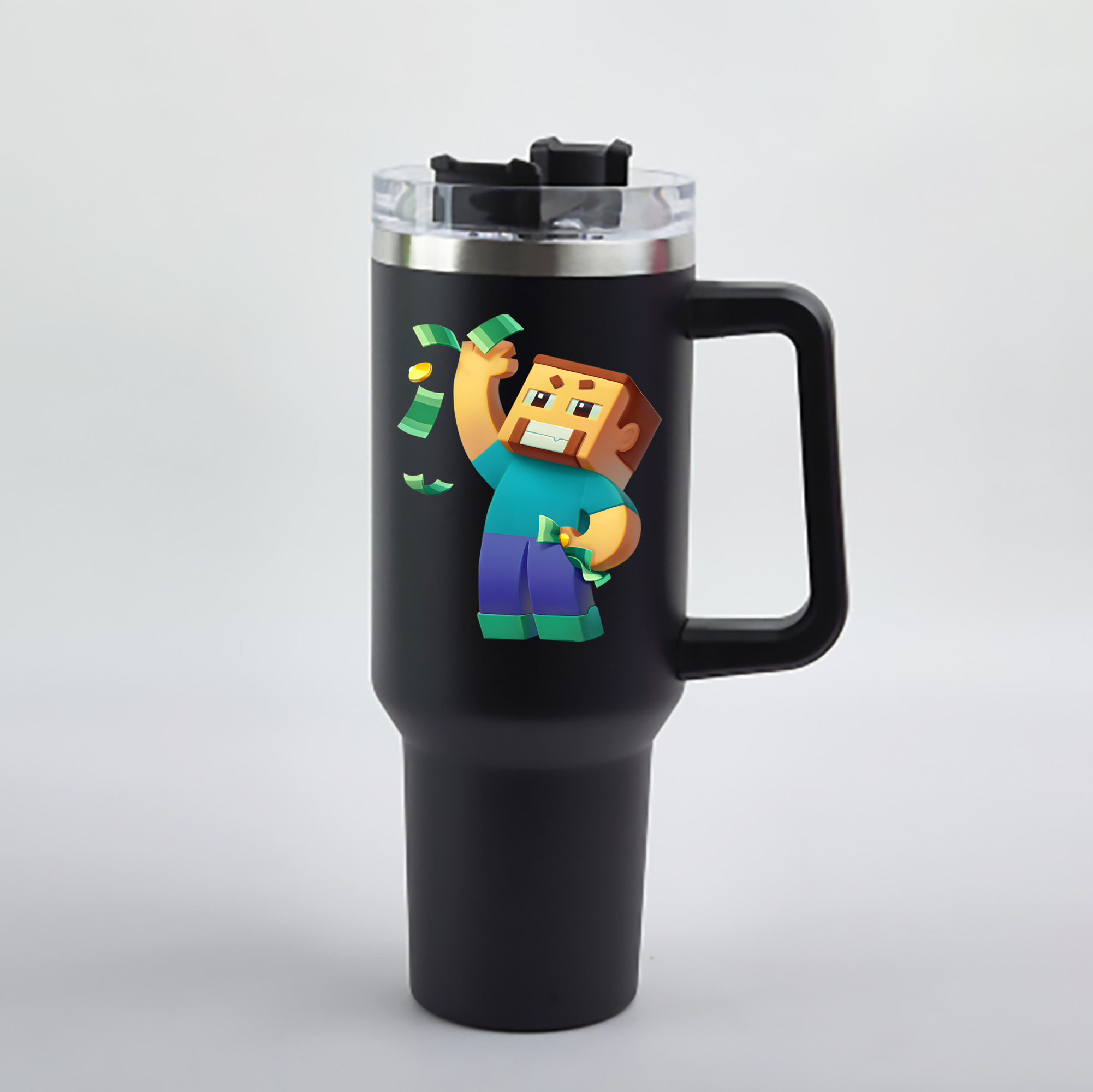 （画像用） マインクラフト ブロックの世界 Minecraft MC Block world 1200mL車用タンブラー - クリスタルステッカー（プラスチックストロー付き）