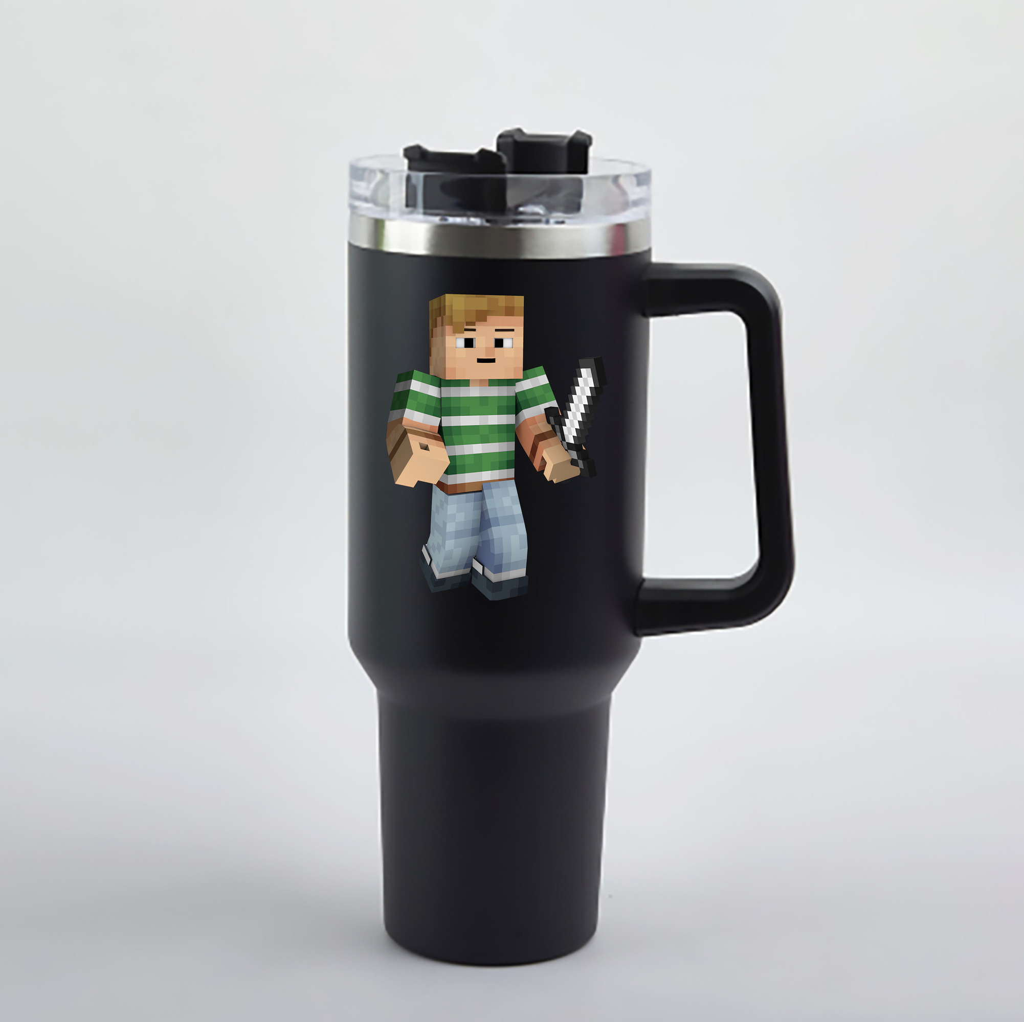 （画像用） マインクラフト ブロックの世界 Minecraft MC Block world 1200mL車用タンブラー - クリスタルステッカー（プラスチックストロー付き）