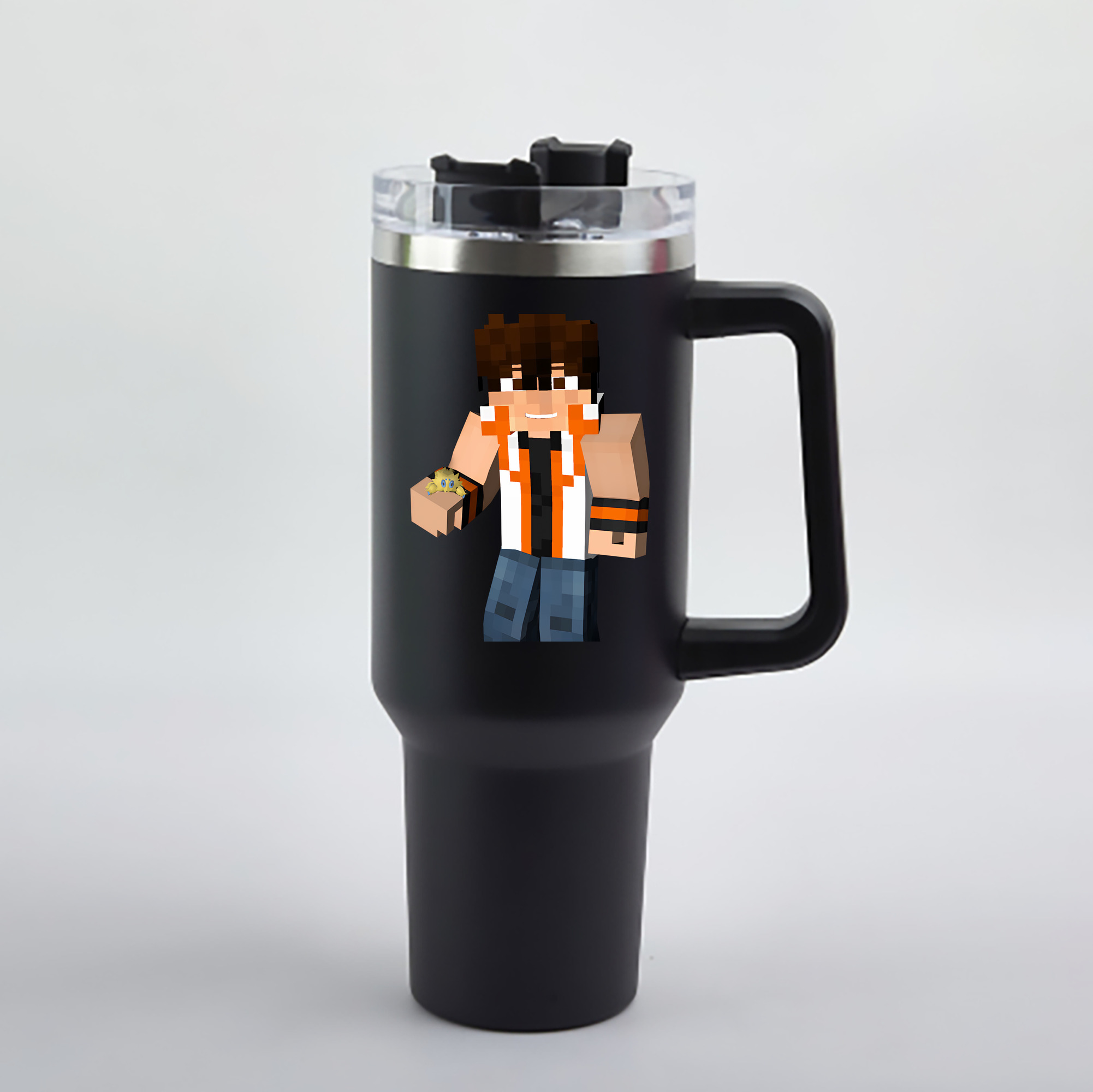 （画像用） マインクラフト ブロックの世界 Minecraft MC Block world 1200mL車用タンブラー - クリスタルステッカー（プラスチックストロー付き）