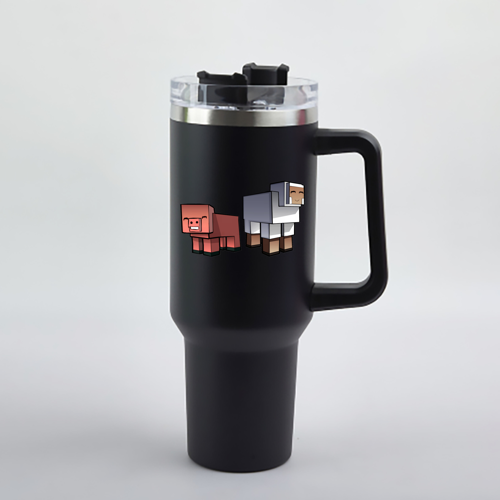 （画像用） マインクラフト ブロックの世界 Minecraft MC Block world 1200mL車用タンブラー - クリスタルステッカー（プラスチックストロー付き）