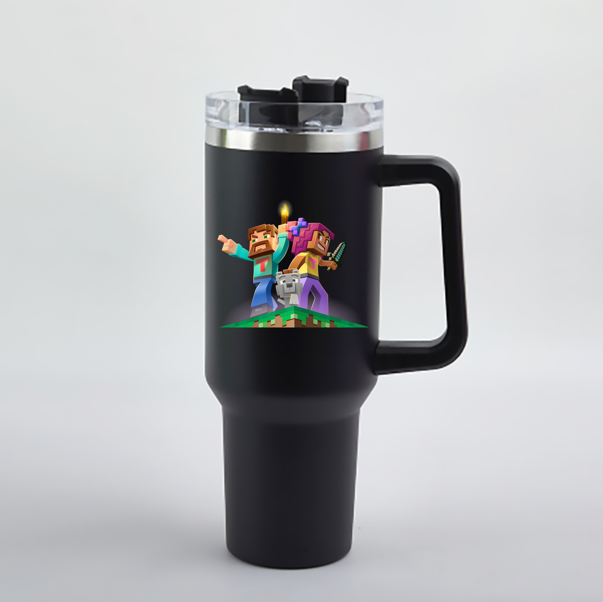 （画像用） マインクラフト ブロックの世界 Minecraft MC Block world 1200mL車用タンブラー - クリスタルステッカー（プラスチックストロー付き）