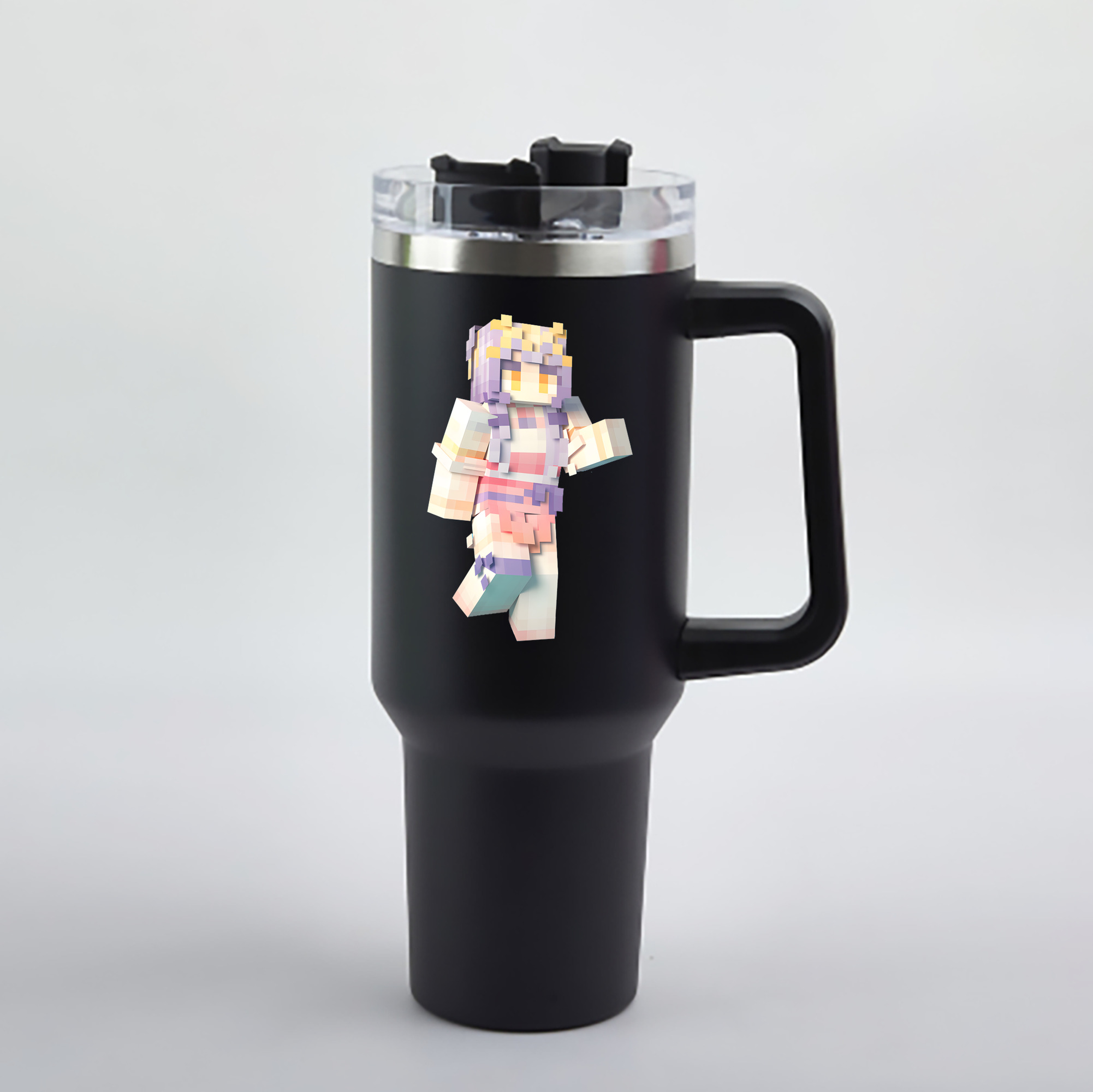 （画像用） マインクラフト ブロックの世界 Minecraft MC Block world 1200mL車用タンブラー - クリスタルステッカー（プラスチックストロー付き）