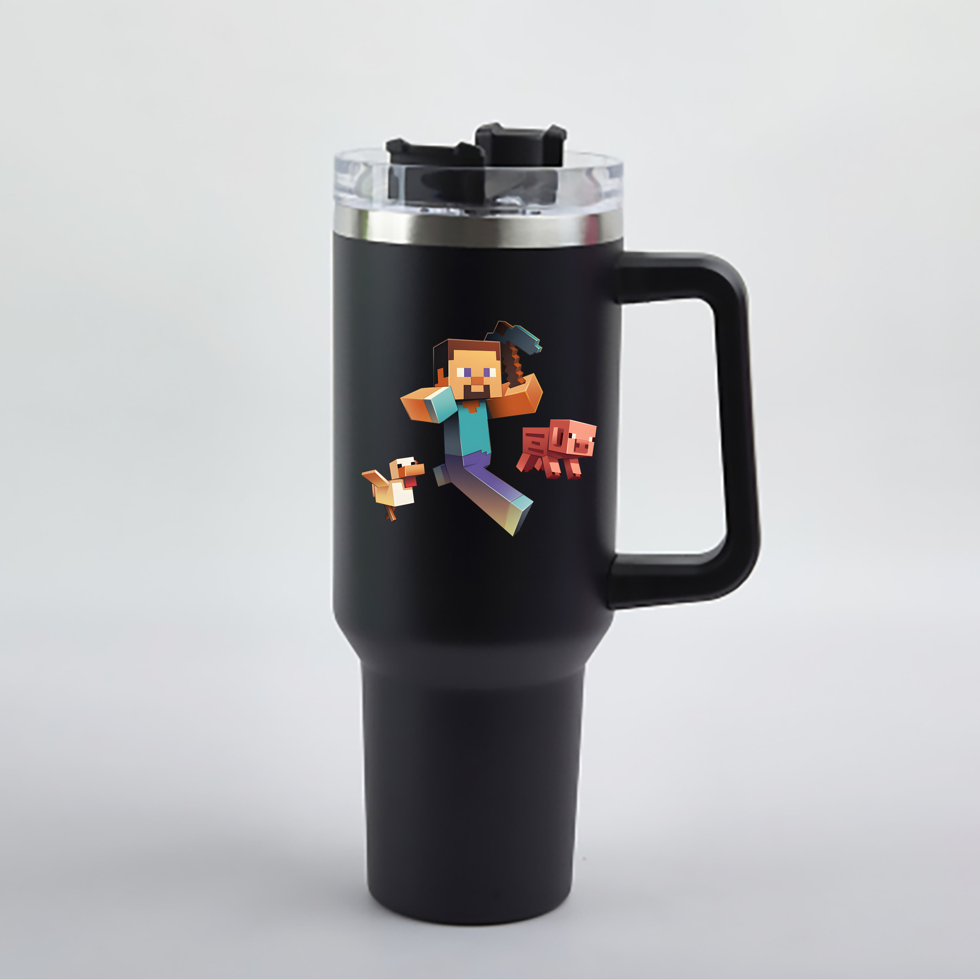 （画像用） マインクラフト ブロックの世界 Minecraft MC Block world 1200mL車用タンブラー - クリスタルステッカー（プラスチックストロー付き）