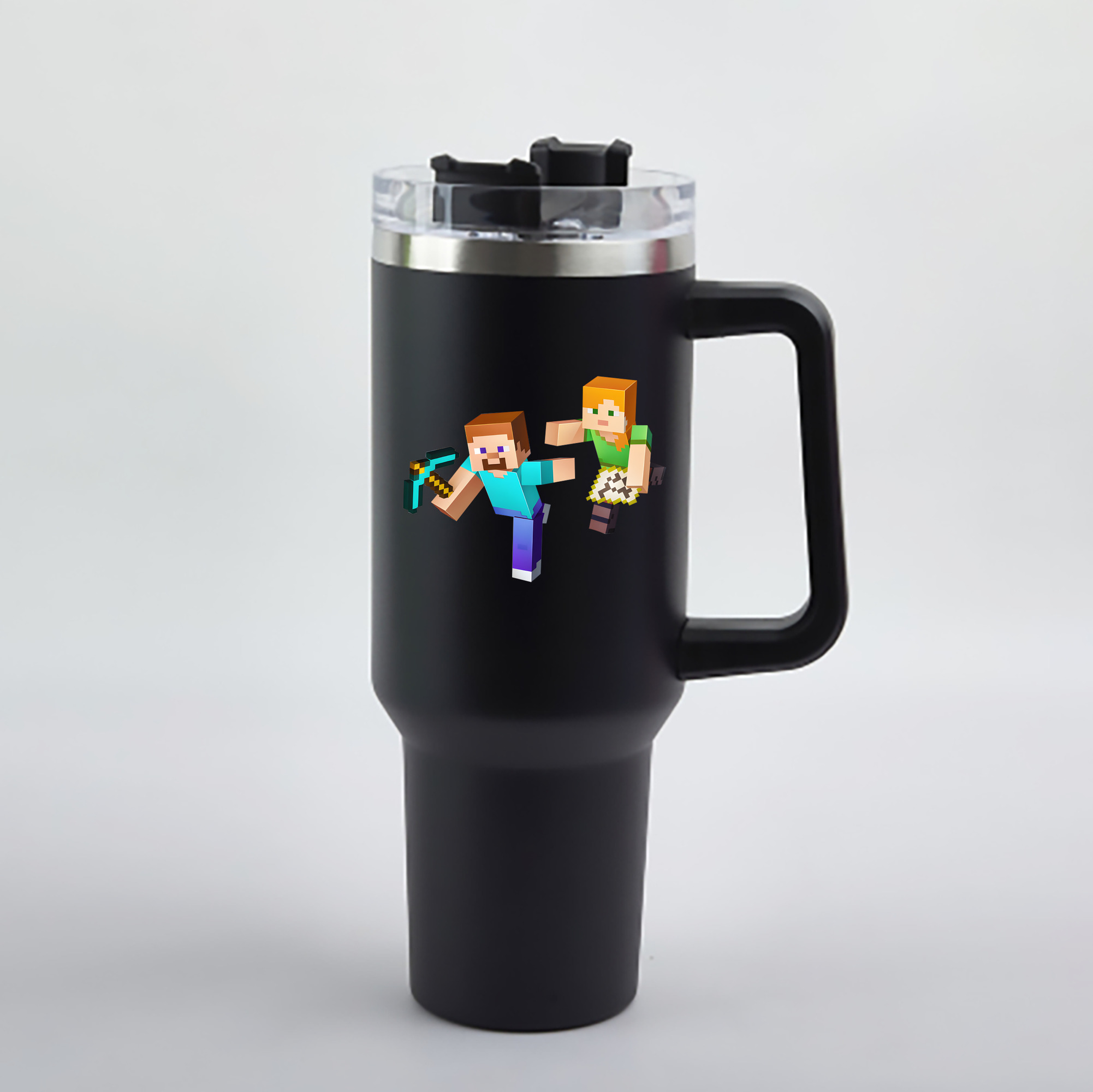 （画像用） マインクラフト ブロックの世界 Minecraft MC Block world 1200mL車用タンブラー - クリスタルステッカー（プラスチックストロー付き）
