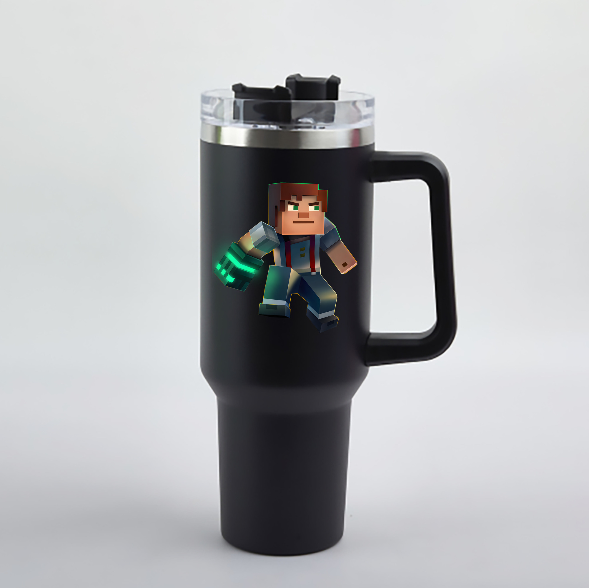 （画像用） マインクラフト ブロックの世界 Minecraft MC Block world 1200mL車用タンブラー - クリスタルステッカー（プラスチックストロー付き）
