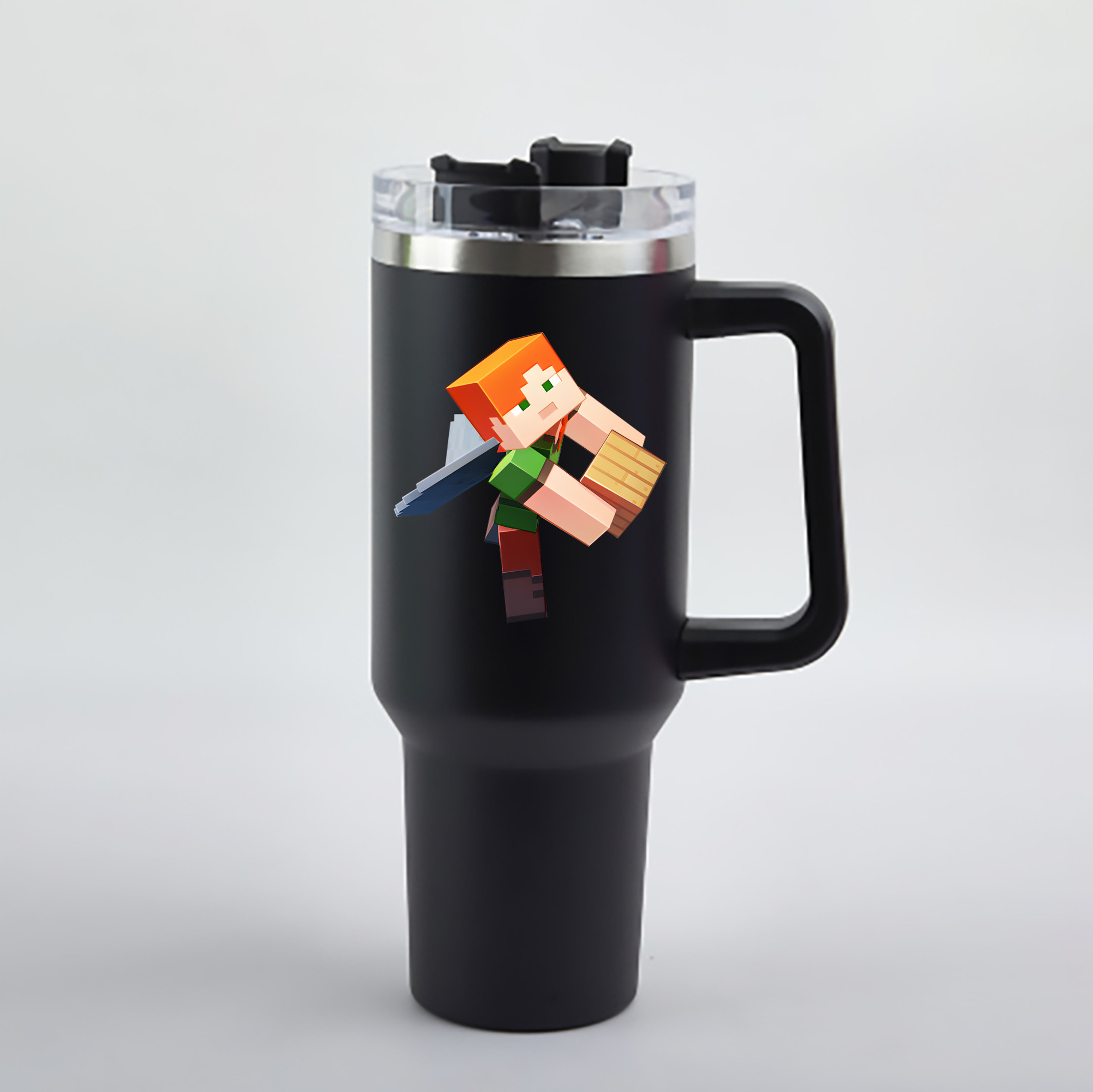 （画像用） マインクラフト ブロックの世界 Minecraft MC Block world 1200mL車用タンブラー - クリスタルステッカー（プラスチックストロー付き）