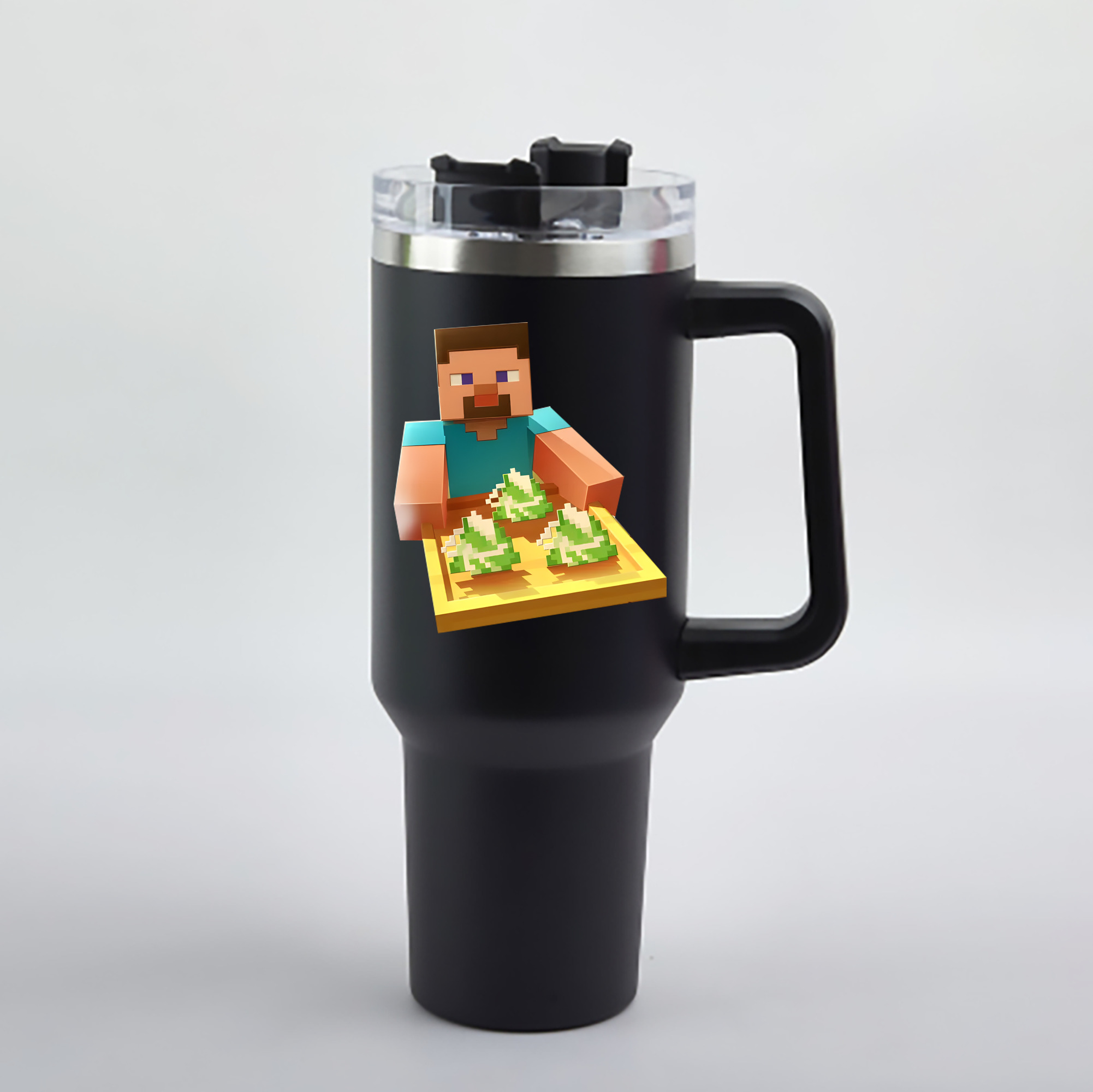 （画像用） マインクラフト ブロックの世界 Minecraft MC Block world 1200mL車用タンブラー - クリスタルステッカー（プラスチックストロー付き）