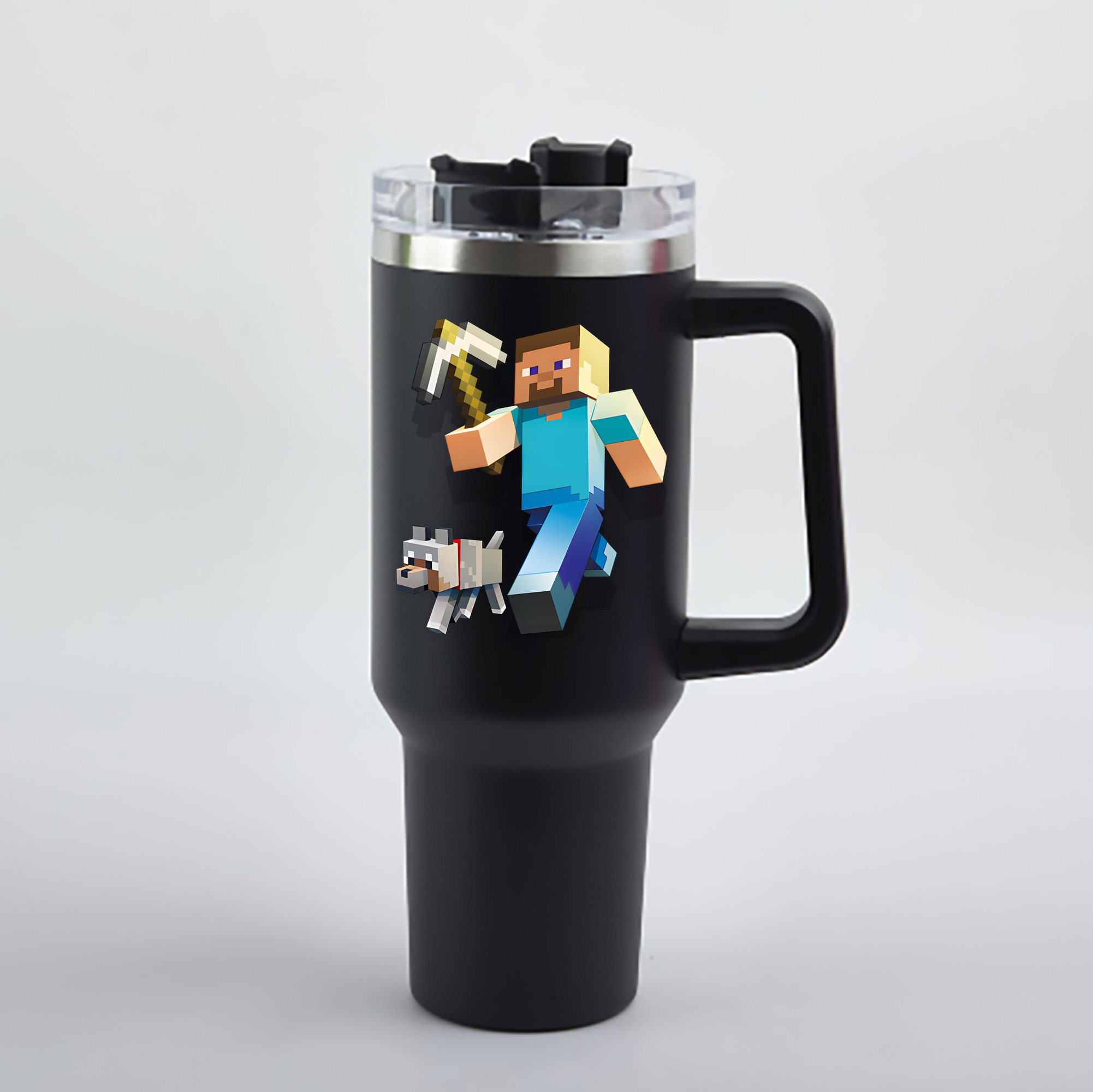 （画像用） マインクラフト ブロックの世界 Minecraft MC Block world 1200mL車用タンブラー - クリスタルステッカー（プラスチックストロー付き）