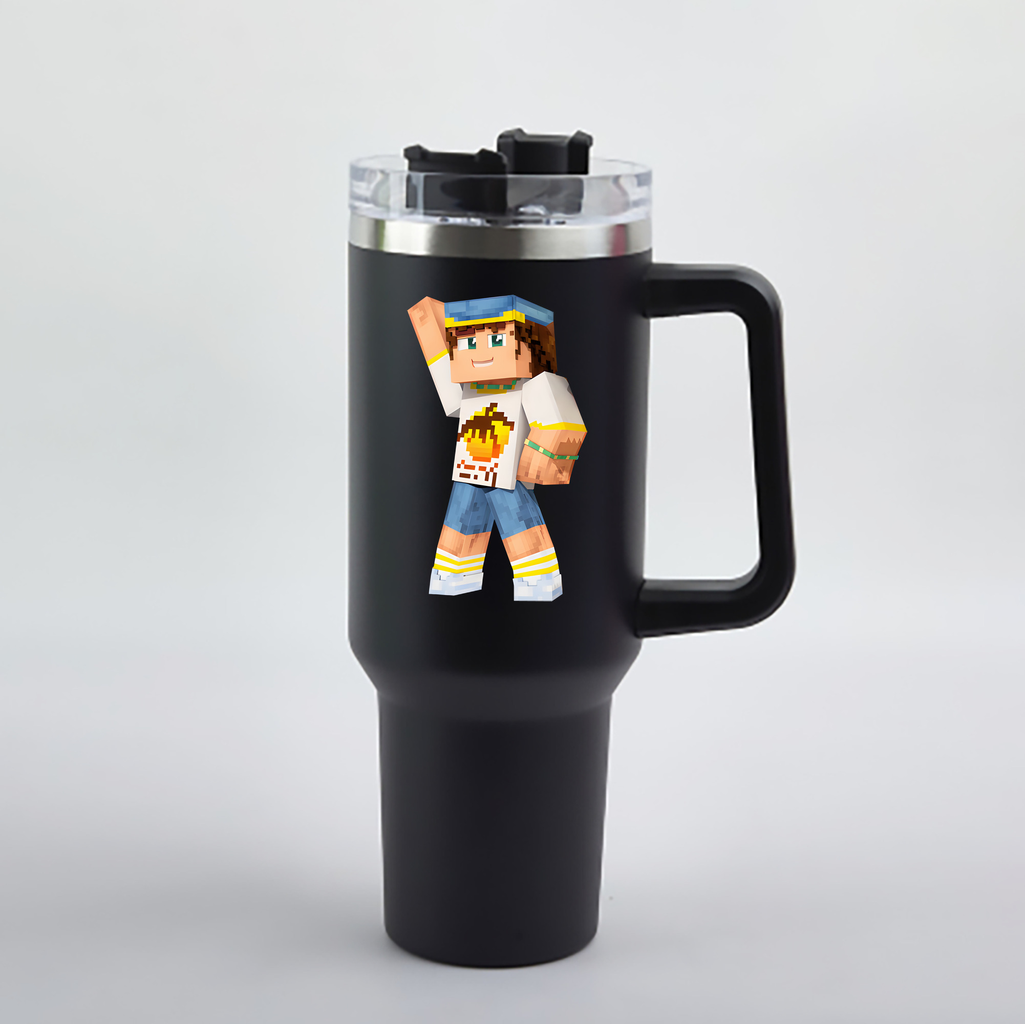 （画像用） マインクラフト ブロックの世界 Minecraft MC Block world 1200mL車用タンブラー - クリスタルステッカー（プラスチックストロー付き）