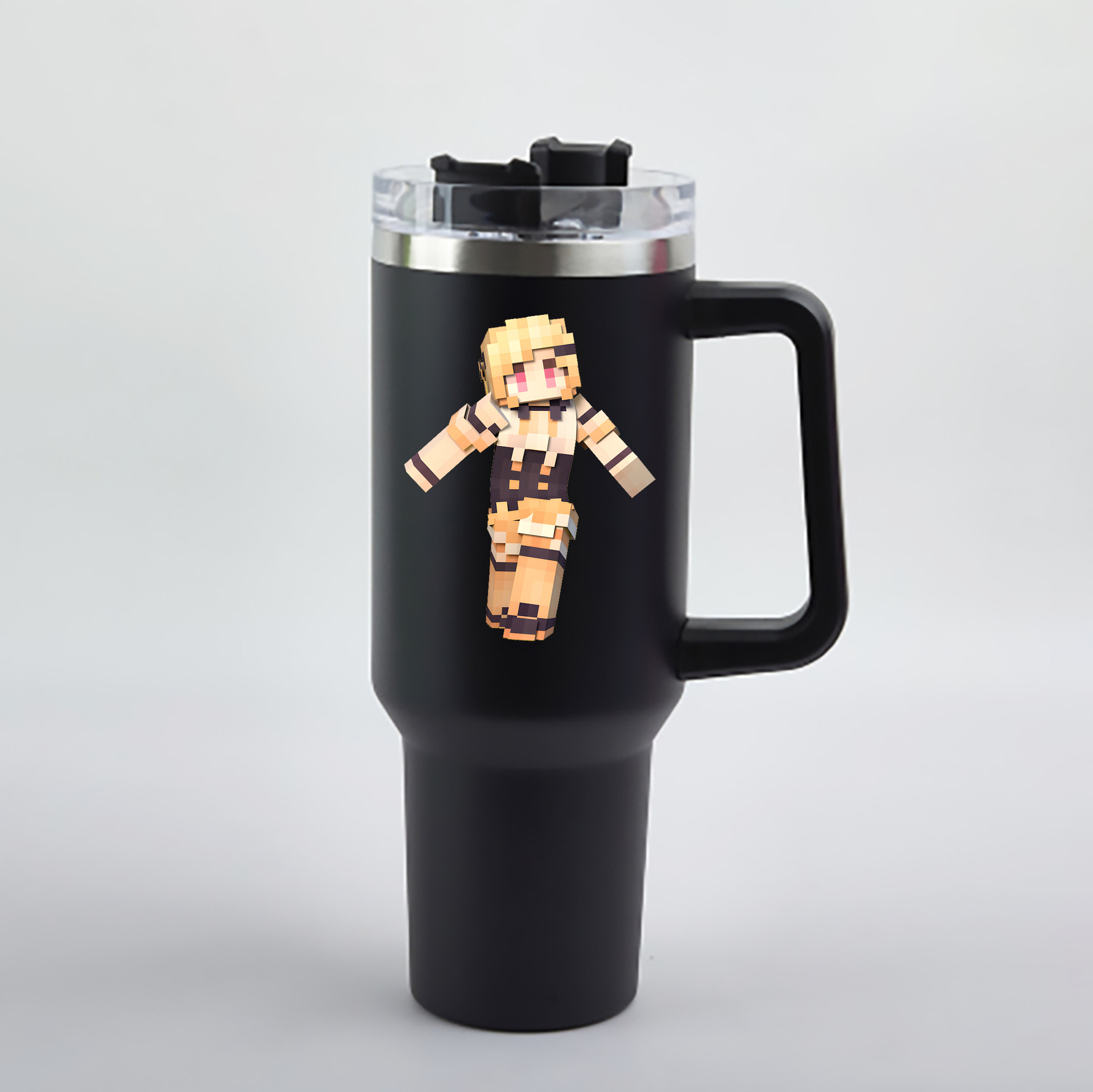 （画像用） マインクラフト ブロックの世界 Minecraft MC Block world 1200mL車用タンブラー - クリスタルステッカー（プラスチックストロー付き）