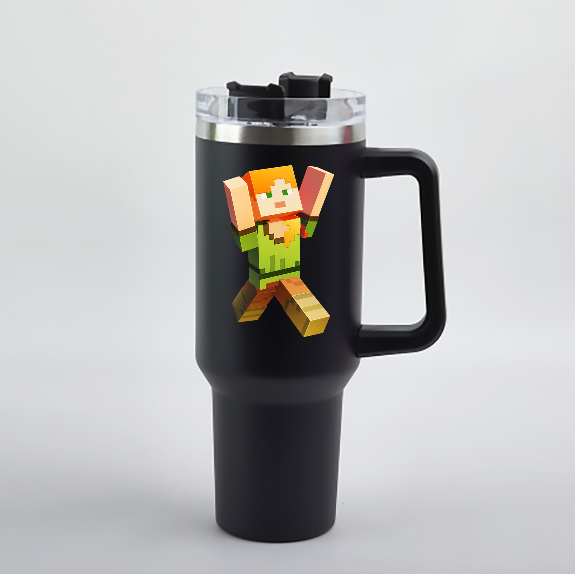 （画像用） マインクラフト ブロックの世界 Minecraft MC Block world 1200mL車用タンブラー - クリスタルステッカー（プラスチックストロー付き）