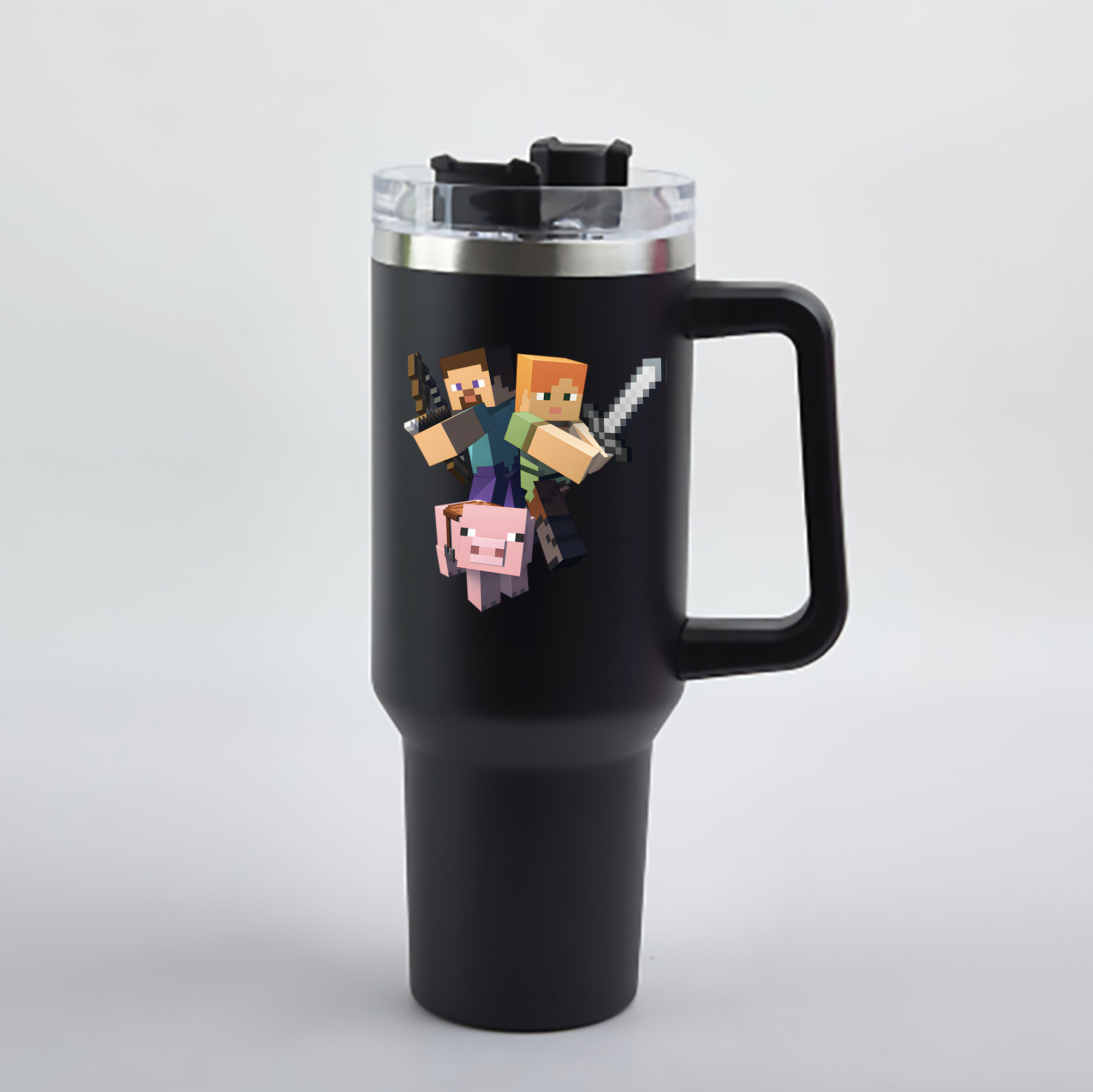 （画像用） マインクラフト ブロックの世界 Minecraft MC Block world 1200mL車用タンブラー - クリスタルステッカー（プラスチックストロー付き）