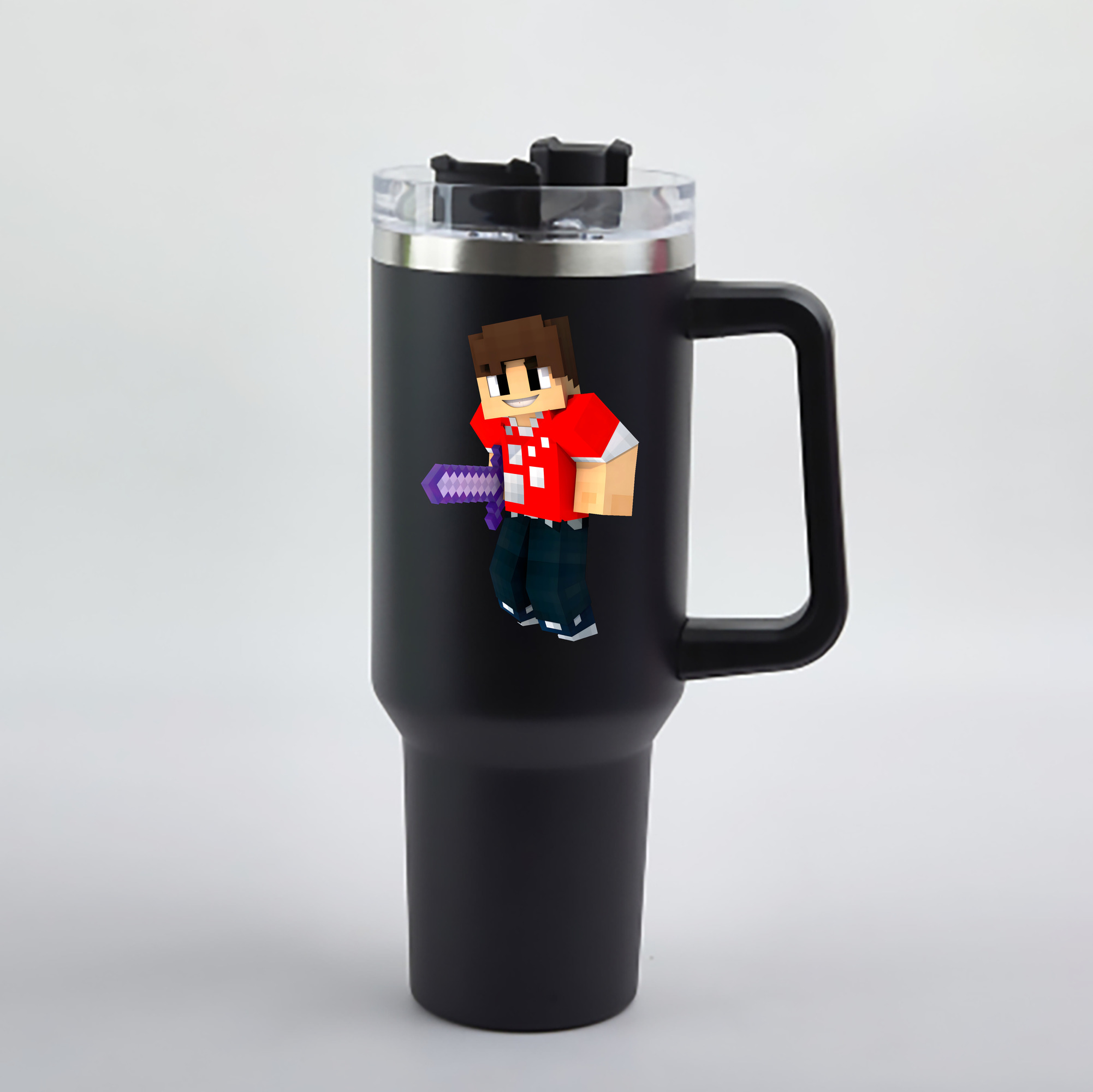（画像用） マインクラフト ブロックの世界 Minecraft MC Block world 1200mL車用タンブラー - クリスタルステッカー（プラスチックストロー付き）
