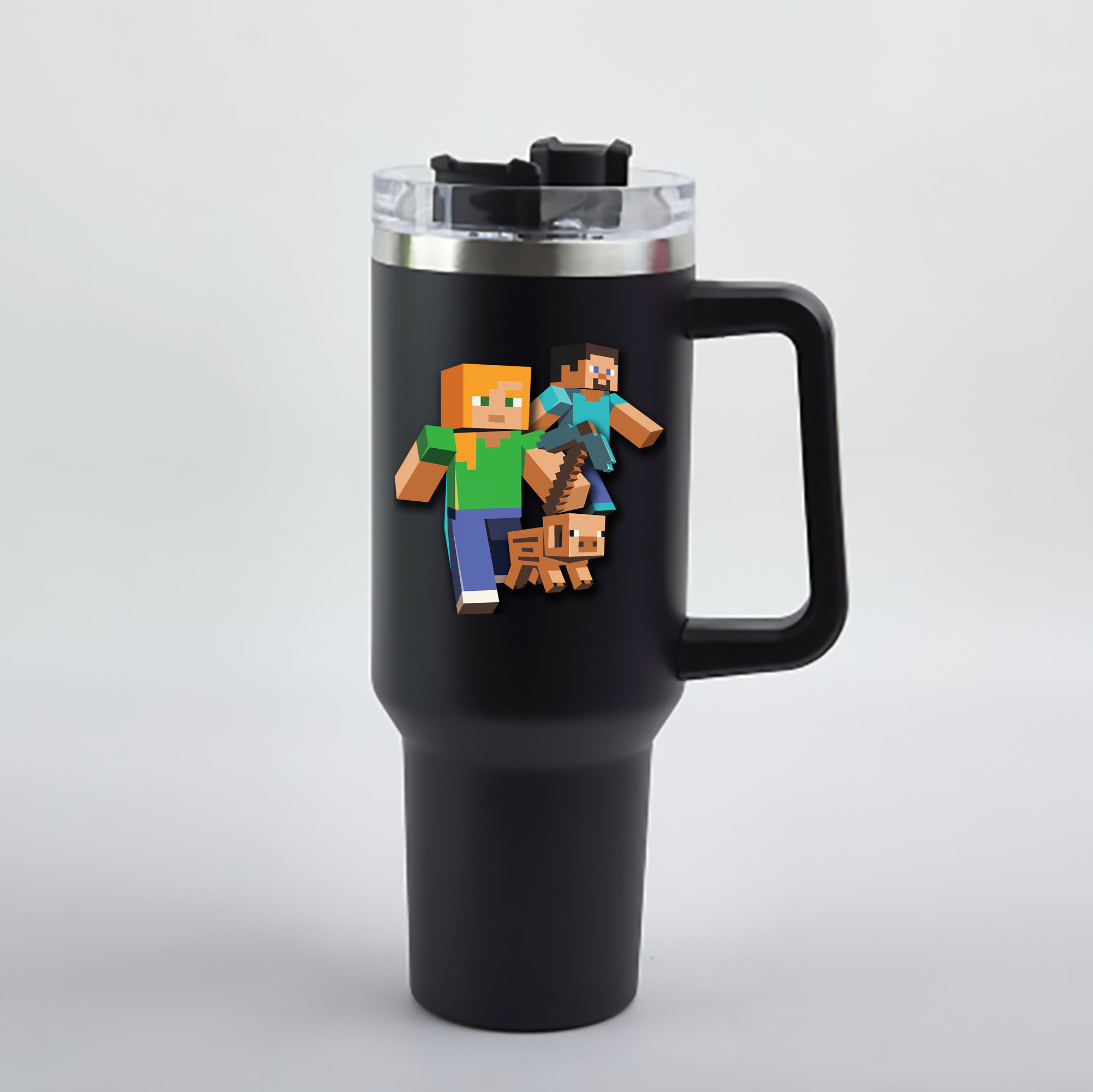 （画像用） マインクラフト ブロックの世界 Minecraft MC Block world 1200mL車用タンブラー - クリスタルステッカー（プラスチックストロー付き）