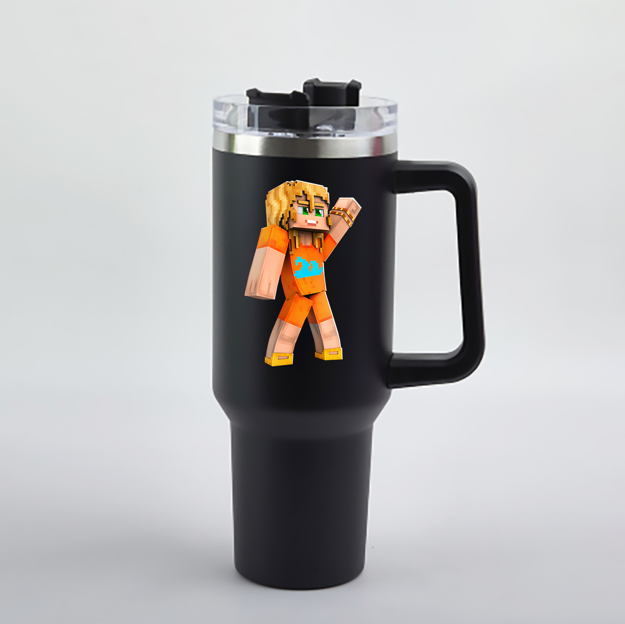 （画像用） マインクラフト ブロックの世界 Minecraft MC Block world 1200mL車用タンブラー - クリスタルステッカー（プラスチックストロー付き）