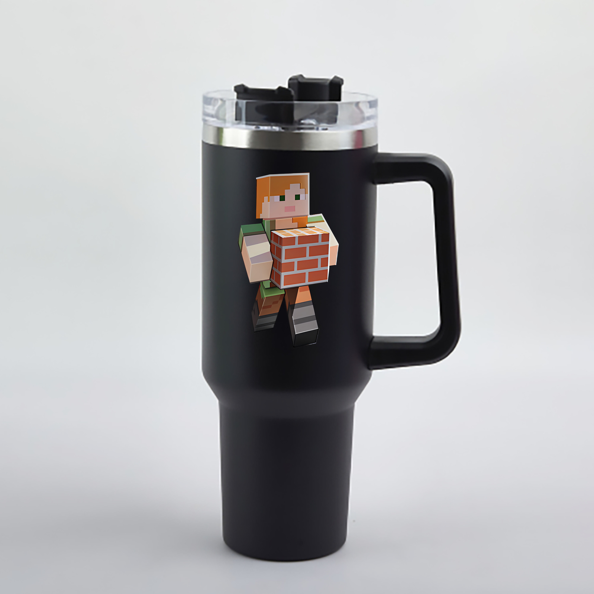 （画像用） マインクラフト ブロックの世界 Minecraft MC Block world 1200mL車用タンブラー - クリスタルステッカー（プラスチックストロー付き）