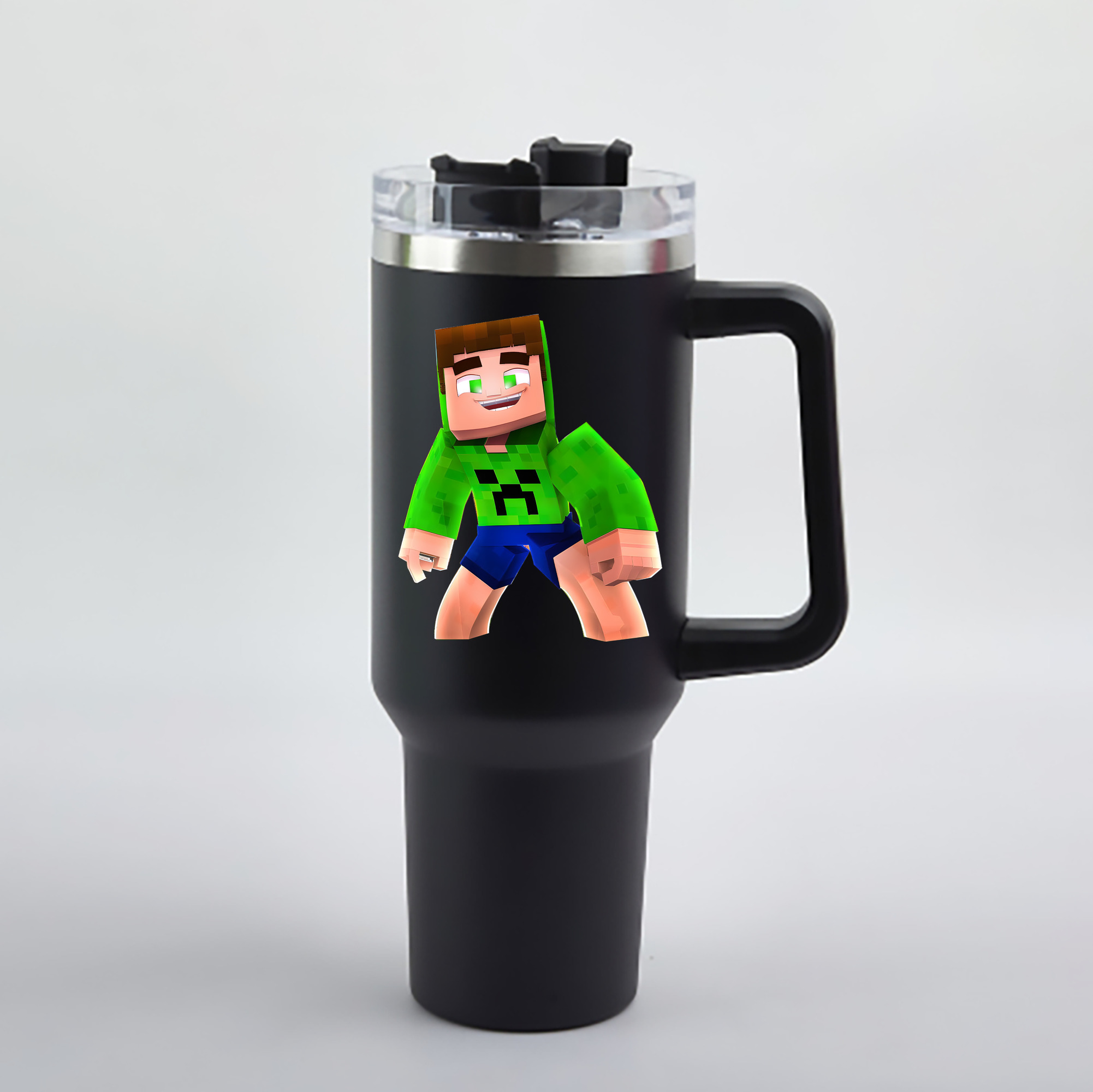 （画像用） マインクラフト ブロックの世界 Minecraft MC Block world 1200mL車用タンブラー - クリスタルステッカー（プラスチックストロー付き）