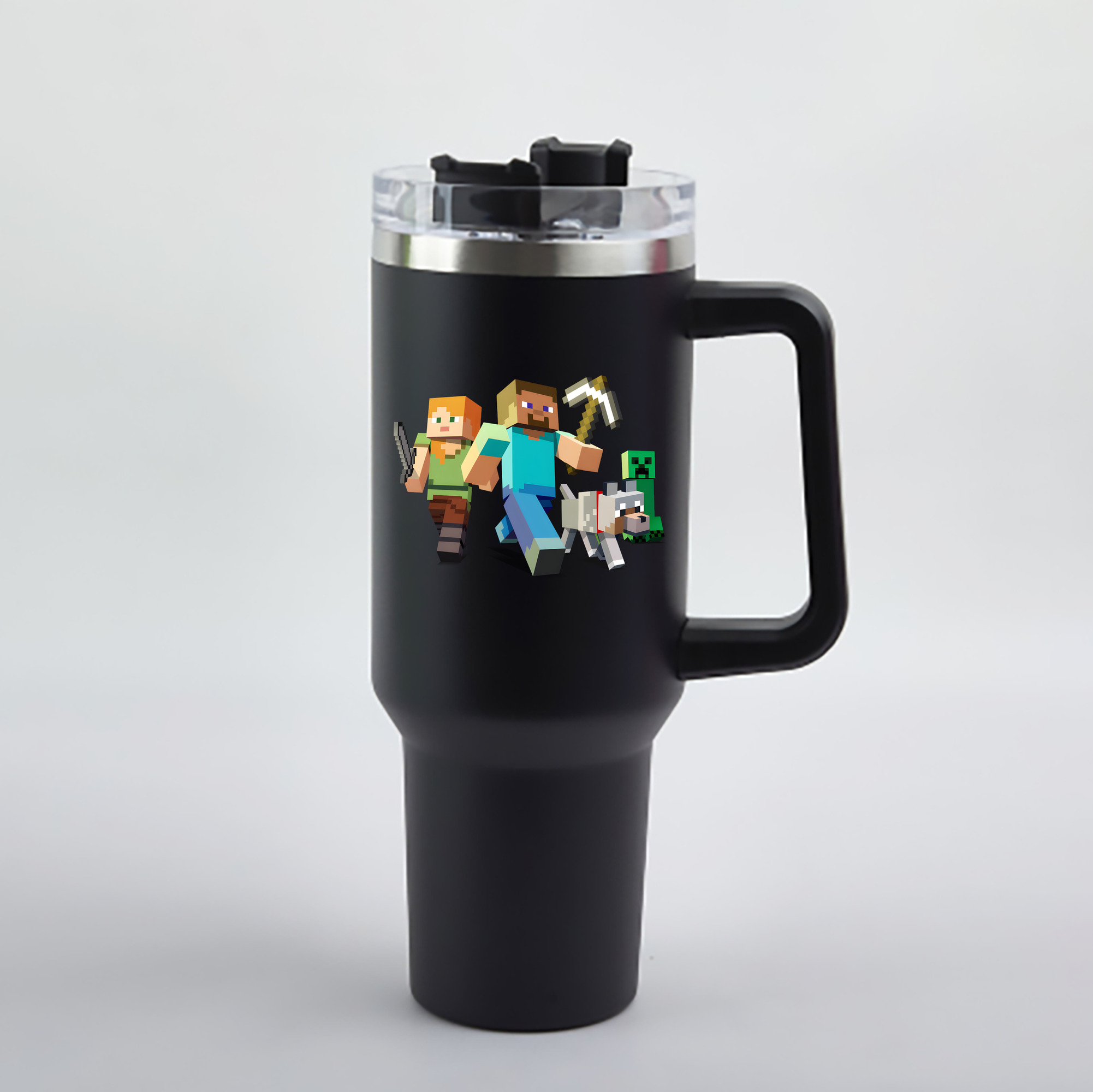 （画像用） マインクラフト ブロックの世界 Minecraft MC Block world 1200mL車用タンブラー - クリスタルステッカー（プラスチックストロー付き）