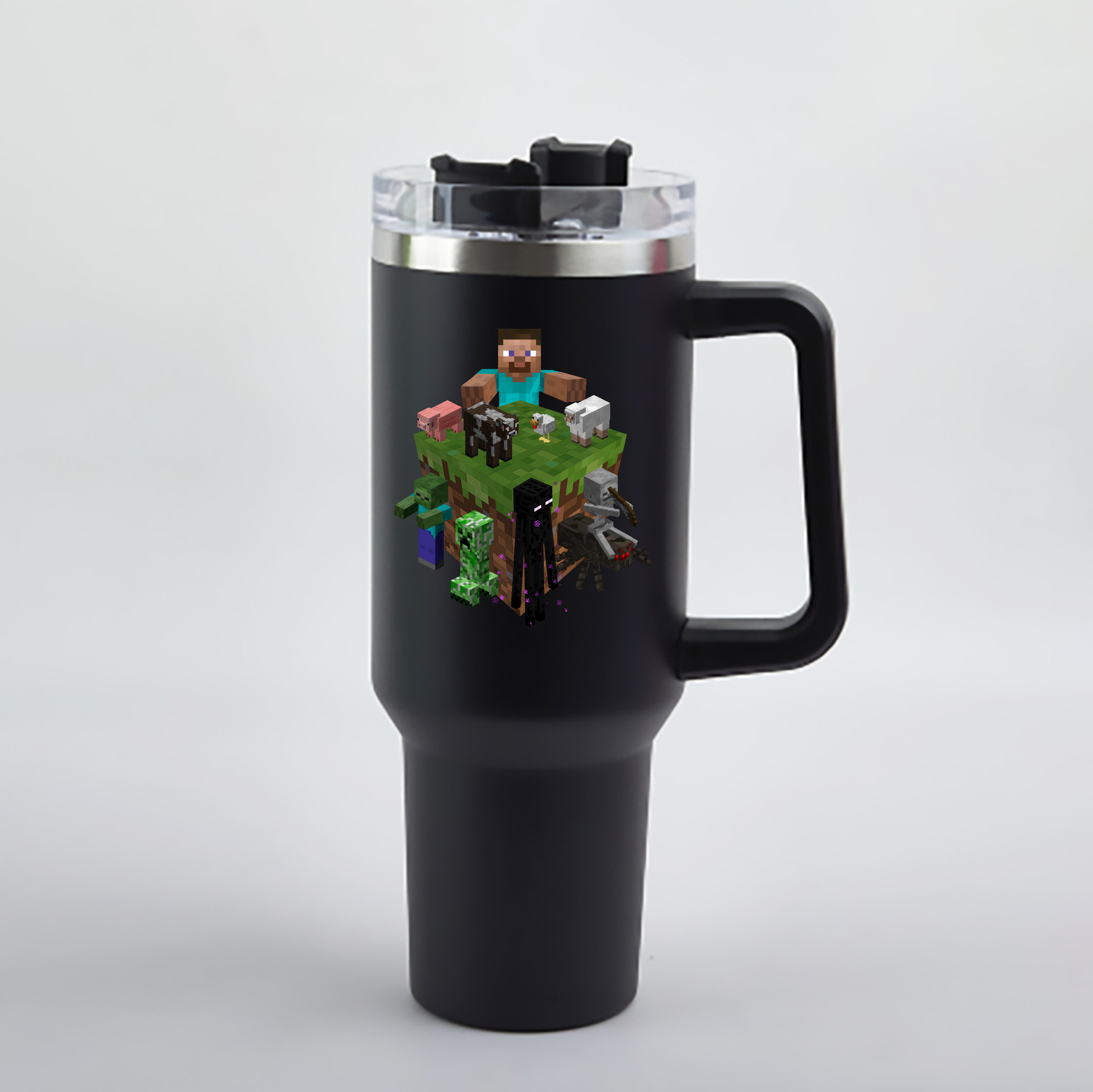 （画像用） マインクラフト ブロックの世界 Minecraft MC Block world 1200mL車用タンブラー - クリスタルステッカー（プラスチックストロー付き）