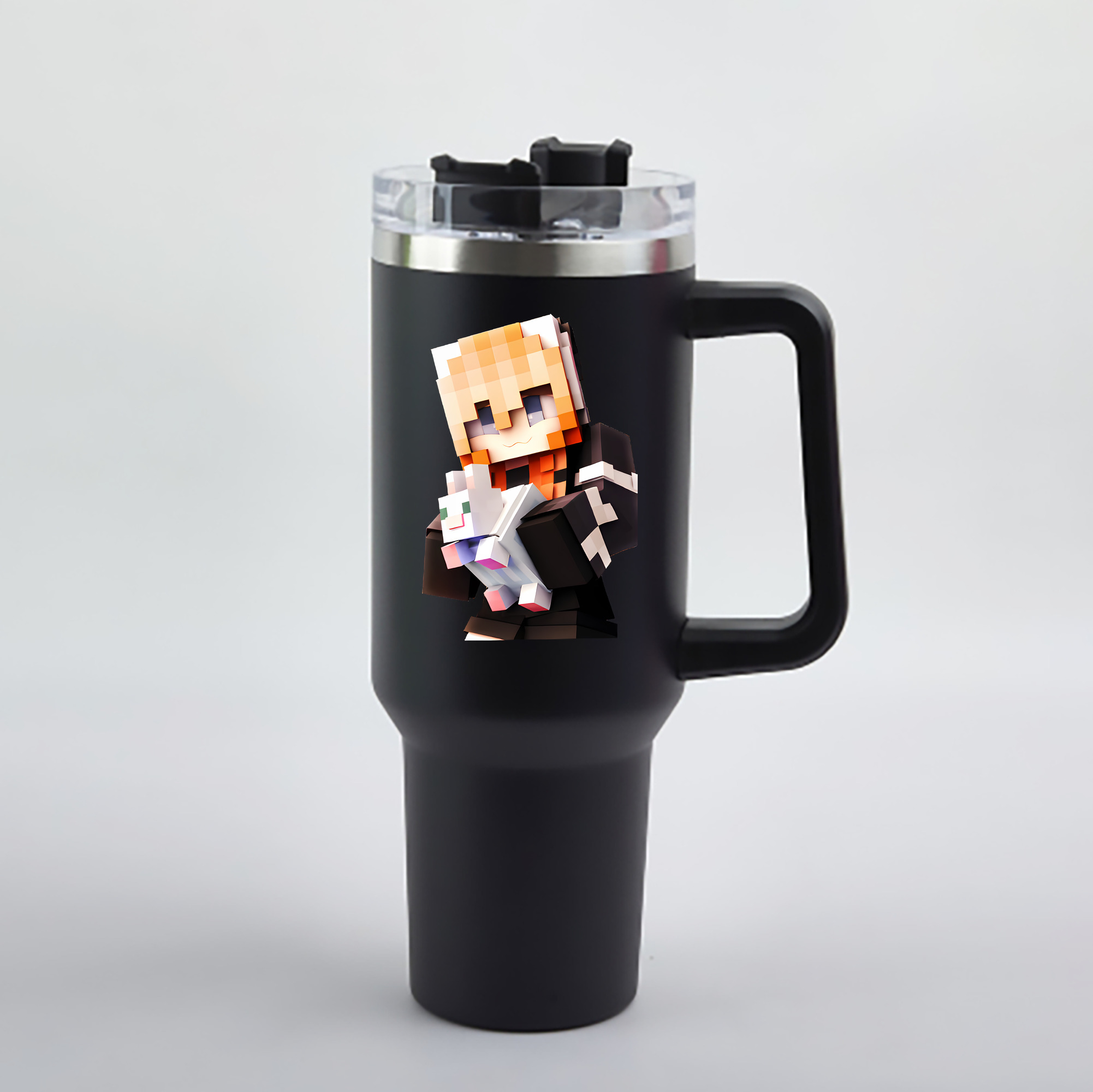 （画像用） マインクラフト ブロックの世界 Minecraft MC Block world 1200mL車用タンブラー - クリスタルステッカー（プラスチックストロー付き）