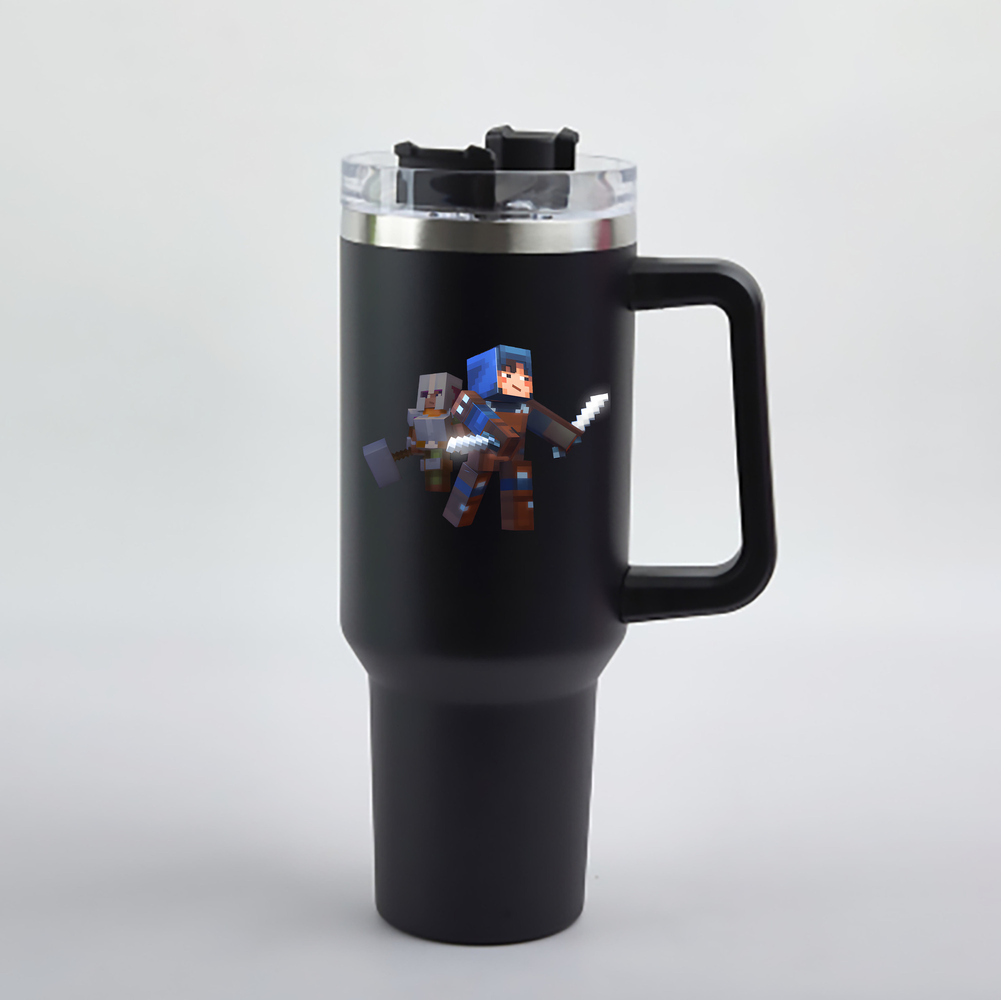 （画像用） マインクラフト ブロックの世界 Minecraft MC Block world 1200mL車用タンブラー - クリスタルステッカー（プラスチックストロー付き）