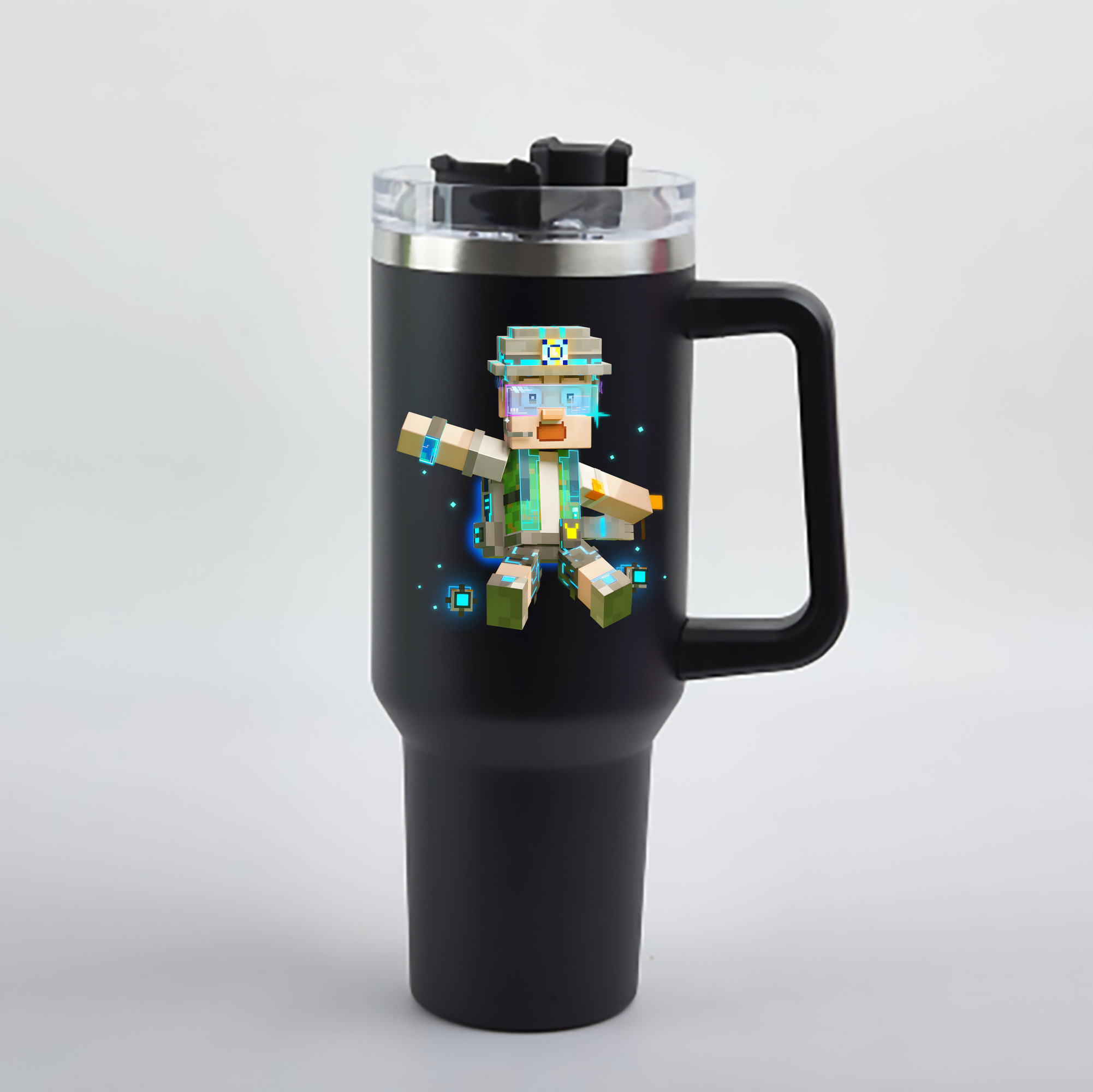 （画像用） マインクラフト ブロックの世界 Minecraft MC Block world 1200mL車用タンブラー - クリスタルステッカー（プラスチックストロー付き）