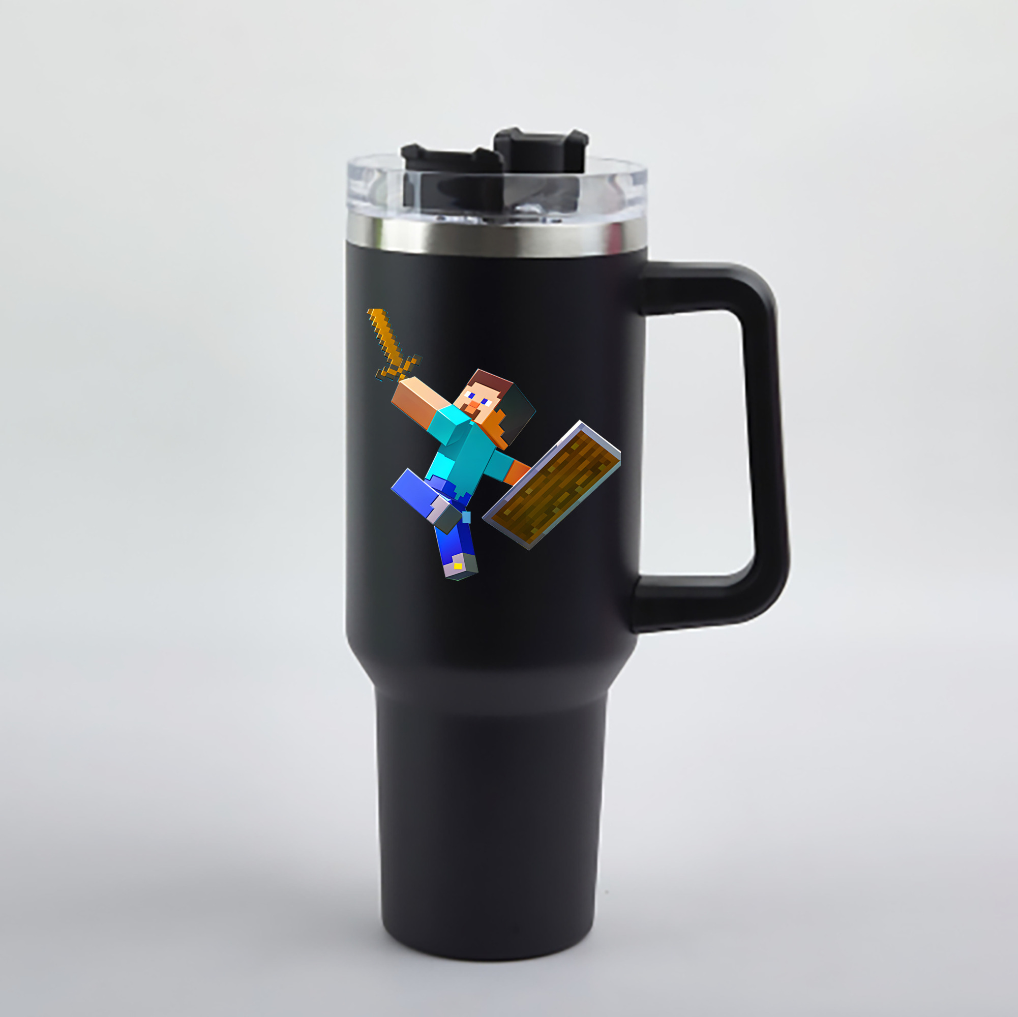 （画像用） マインクラフト ブロックの世界 Minecraft MC Block world 1200mL車用タンブラー - クリスタルステッカー（プラスチックストロー付き）