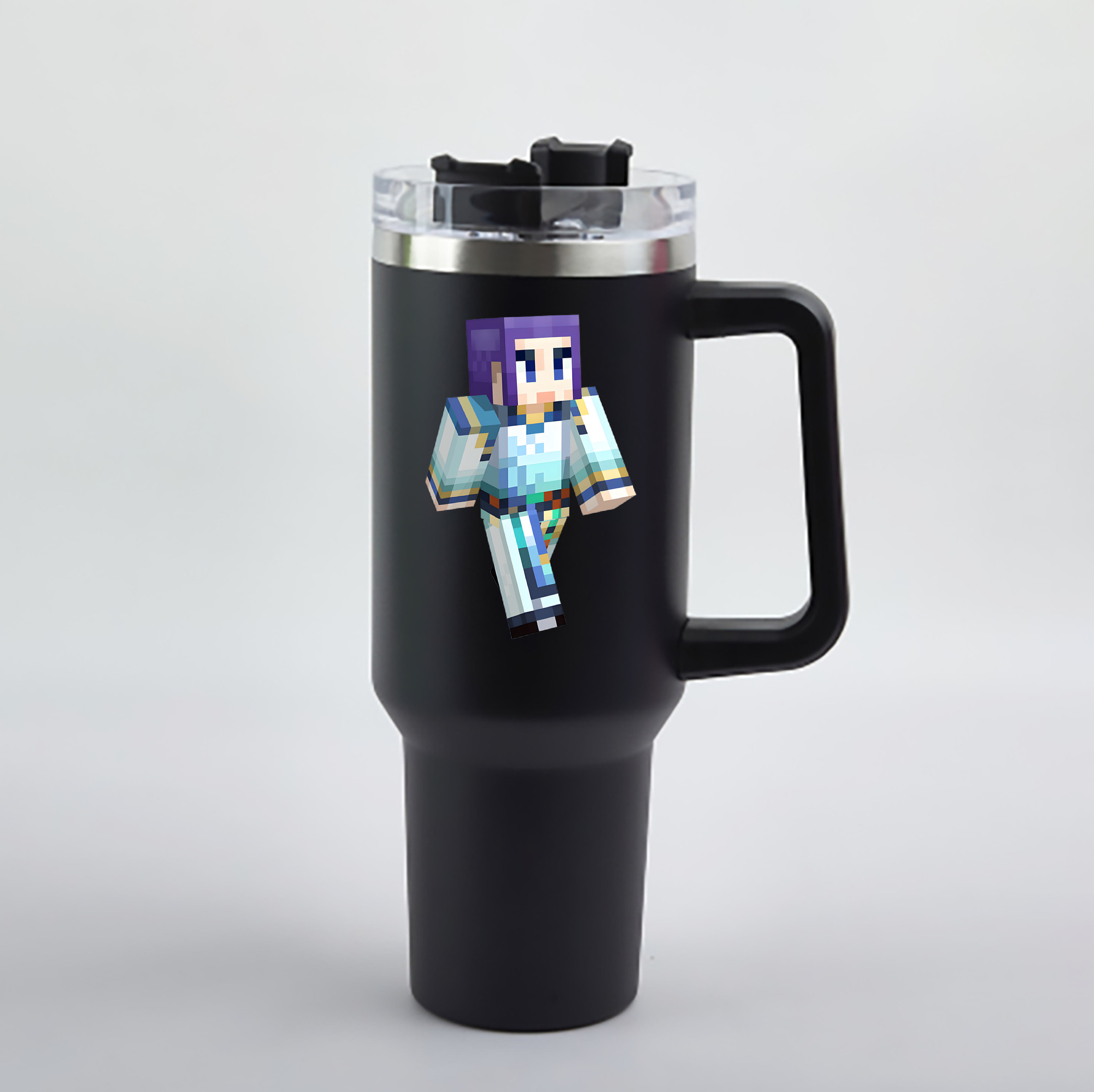 （画像用） マインクラフト ブロックの世界 Minecraft MC Block world 1200mL車用タンブラー - クリスタルステッカー（プラスチックストロー付き）