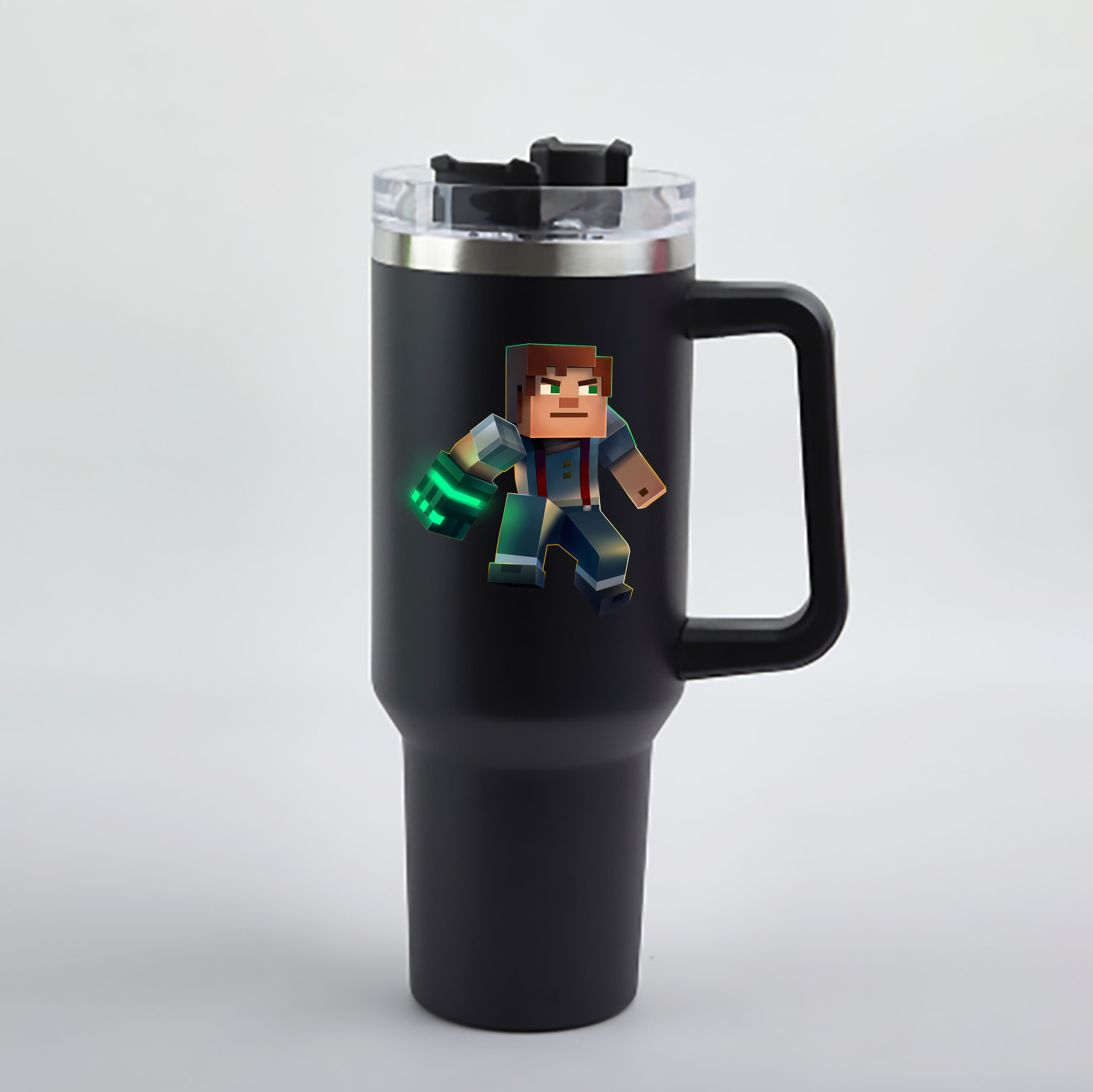 （画像用） マインクラフト ブロックの世界 Minecraft MC Block world 1200mL車用タンブラー - クリスタルステッカー（プラスチックストロー付き）