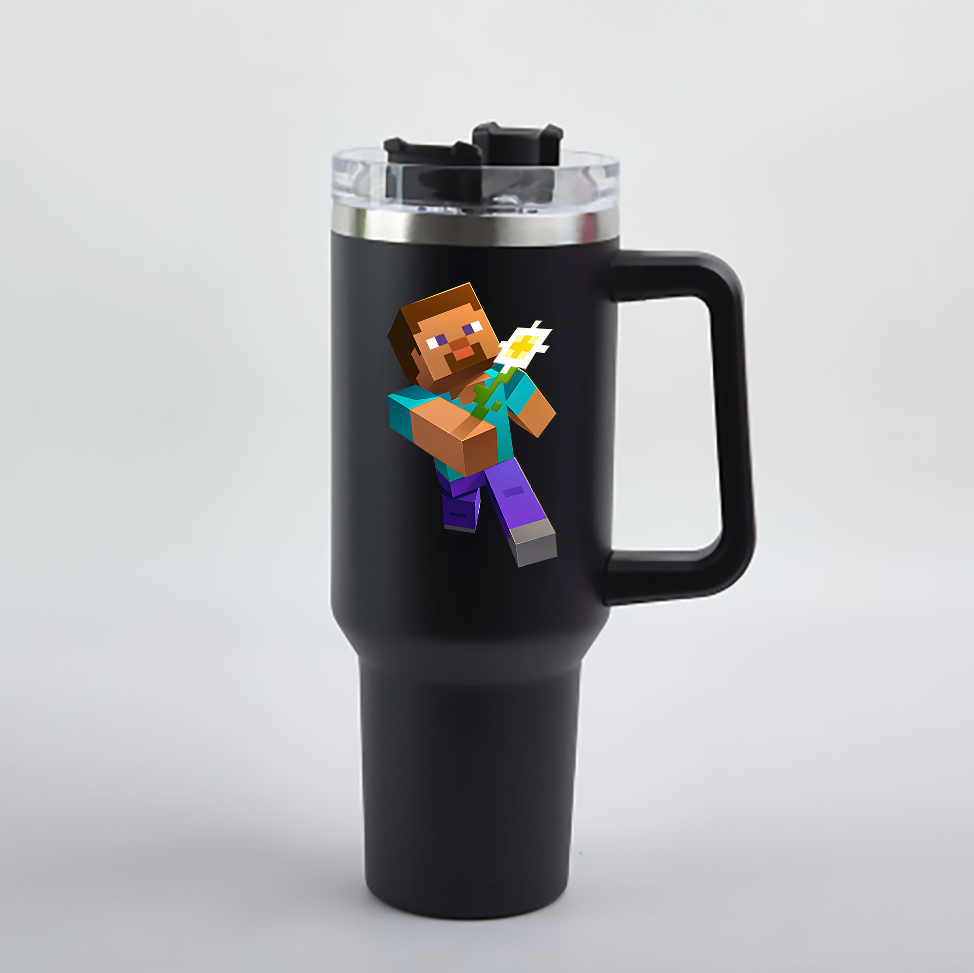 （画像用） マインクラフト ブロックの世界 Minecraft MC Block world 1200mL車用タンブラー - クリスタルステッカー（プラスチックストロー付き）