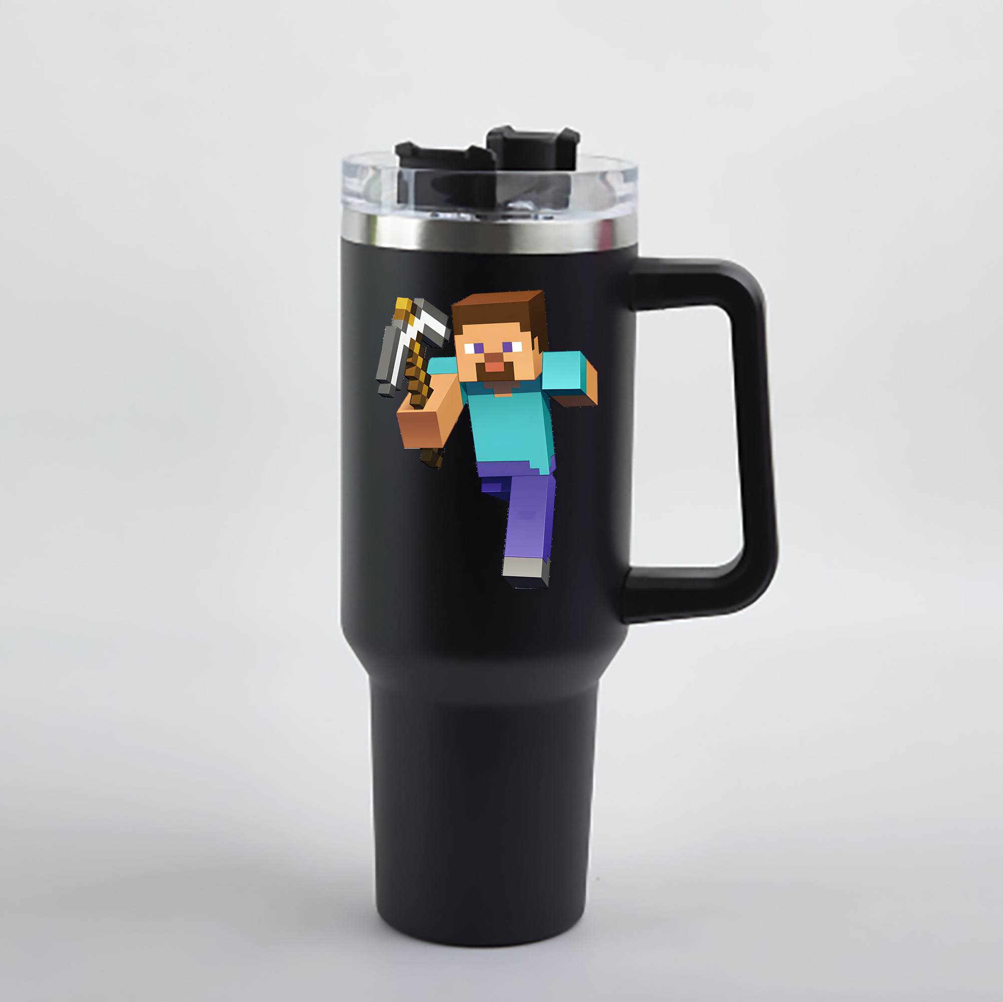 （画像用） マインクラフト ブロックの世界 Minecraft MC Block world 1200mL車用タンブラー - クリスタルステッカー（プラスチックストロー付き）