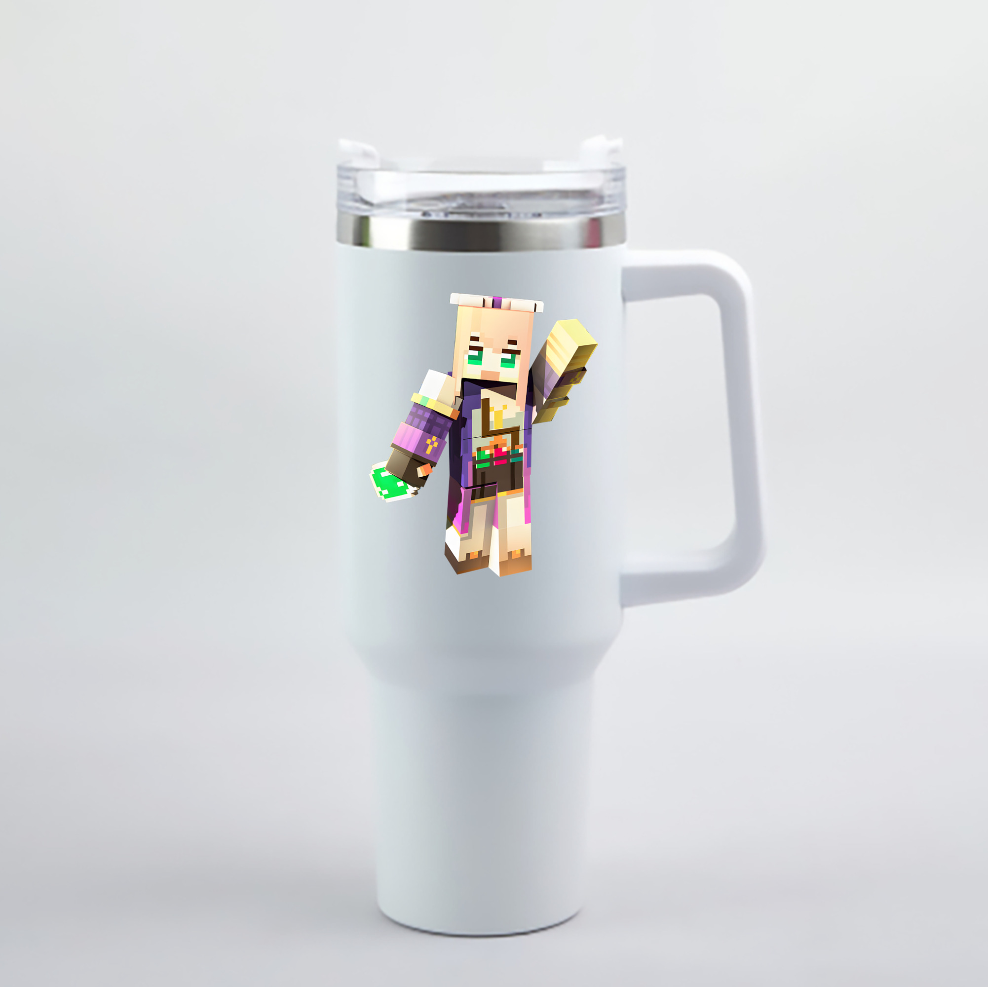 （画像用） マインクラフト ブロックの世界 Minecraft MC Block world 1200mL車用タンブラー - クリスタルステッカー（プラスチックストロー付き）