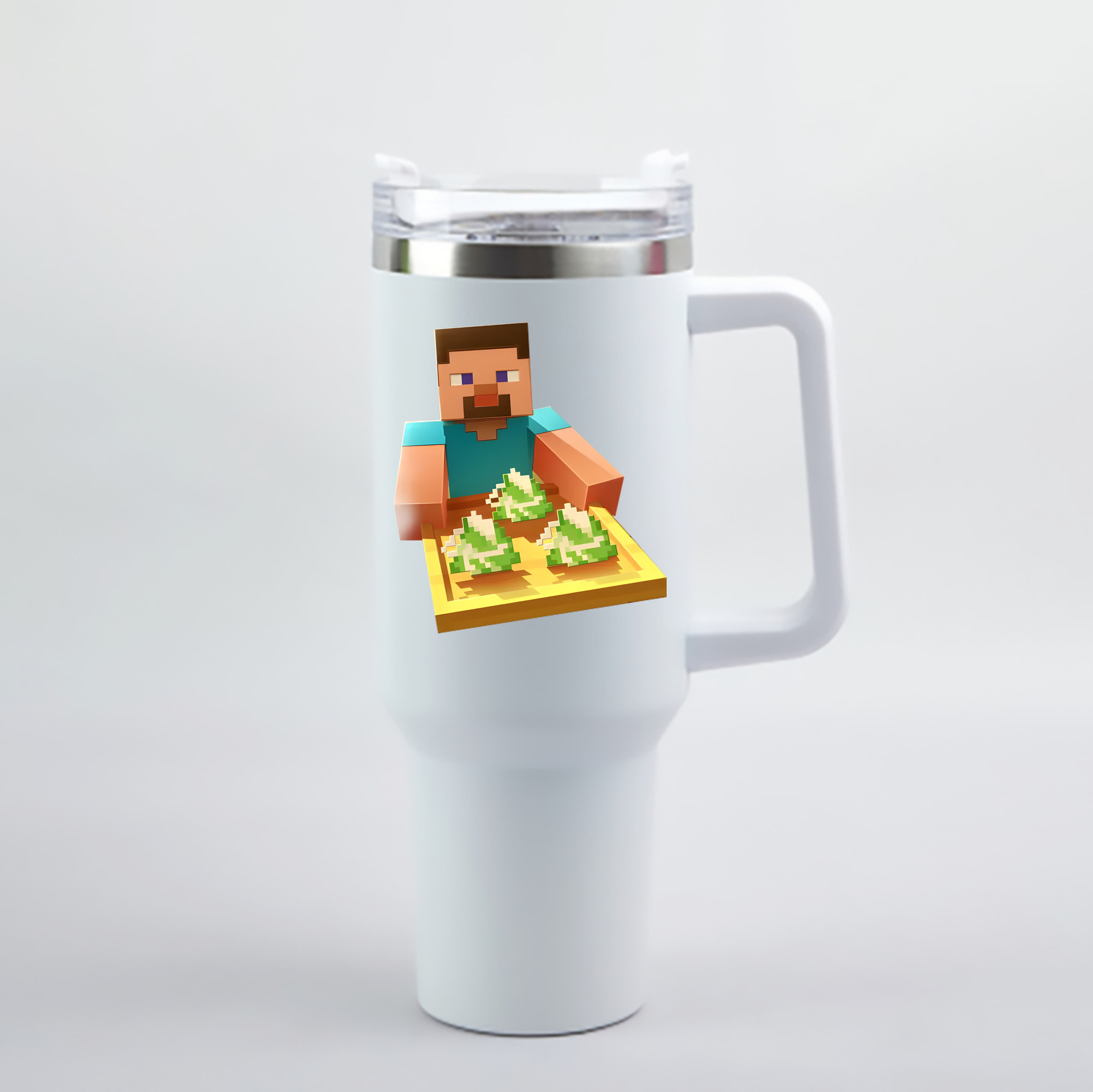 （画像用） マインクラフト ブロックの世界 Minecraft MC Block world 1200mL車用タンブラー - クリスタルステッカー（プラスチックストロー付き）