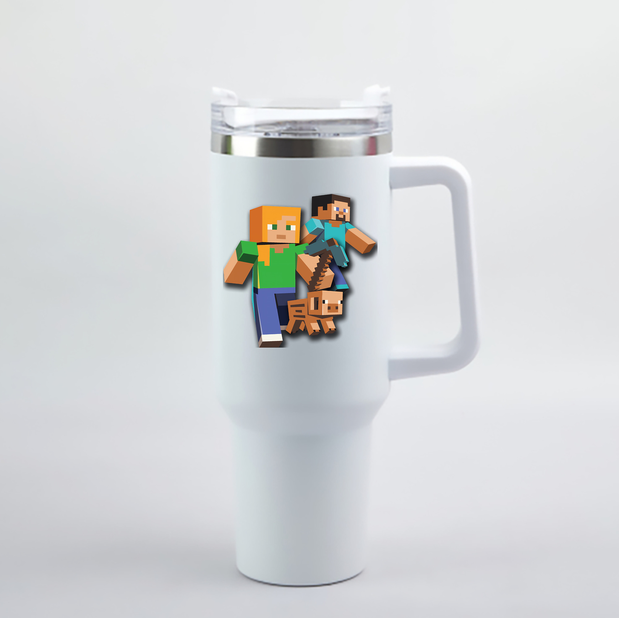 （画像用） マインクラフト ブロックの世界 Minecraft MC Block world 1200mL車用タンブラー - クリスタルステッカー（プラスチックストロー付き）