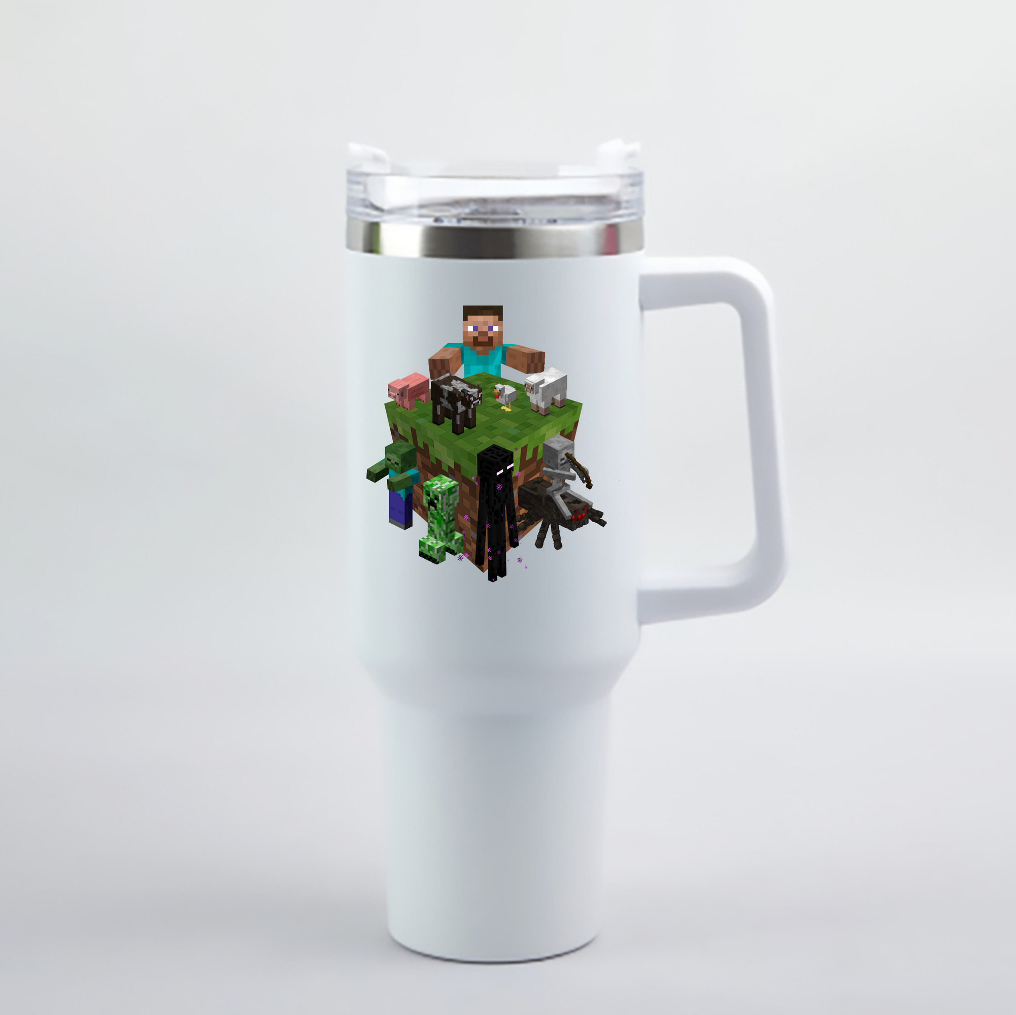 （画像用） マインクラフト ブロックの世界 Minecraft MC Block world 1200mL車用タンブラー - クリスタルステッカー（プラスチックストロー付き）