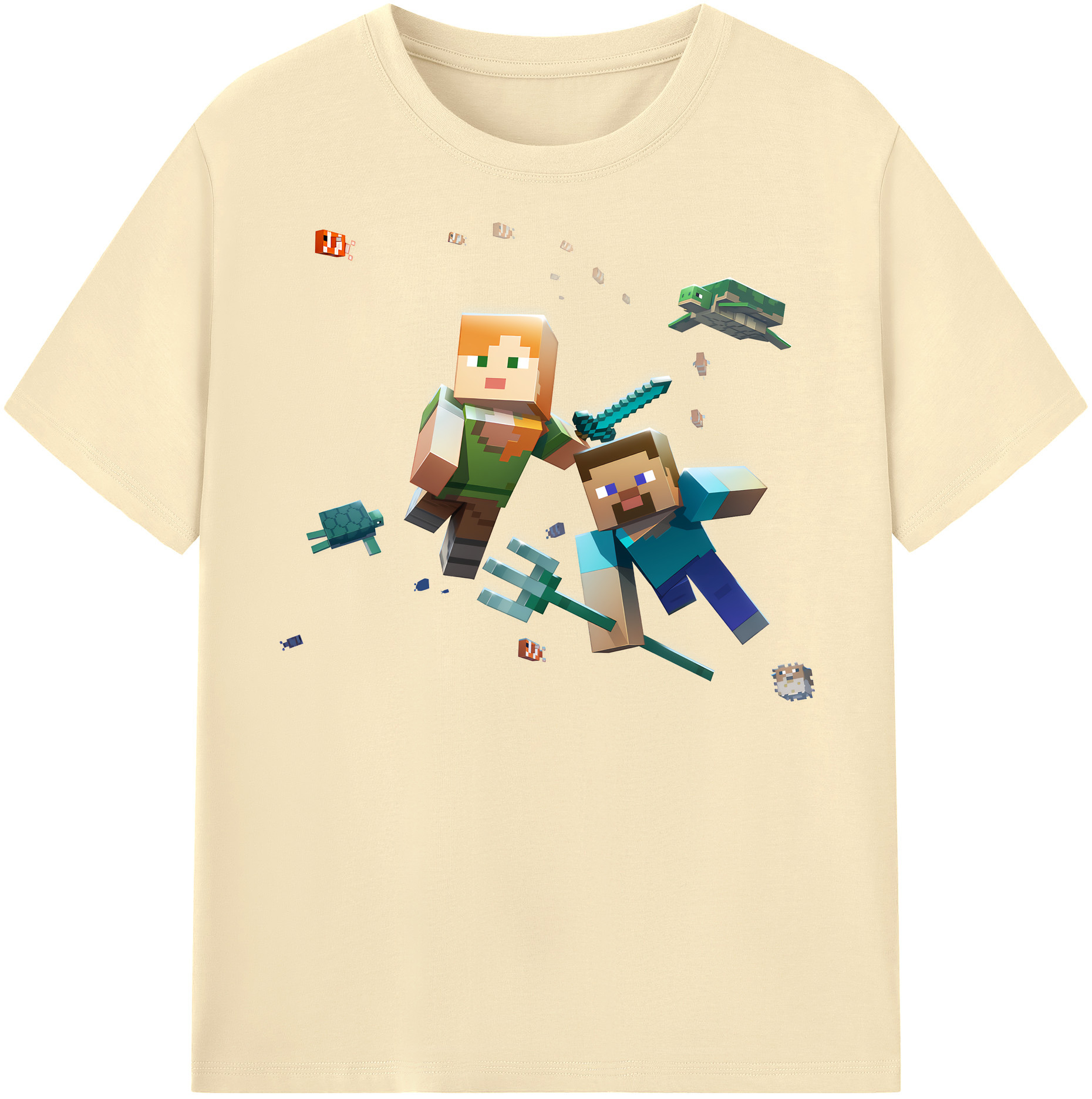 （画像用） マインクラフト ブロックの世界 Minecraft MC Block world 綿100％半袖Tシャツ（フロントプリント）
