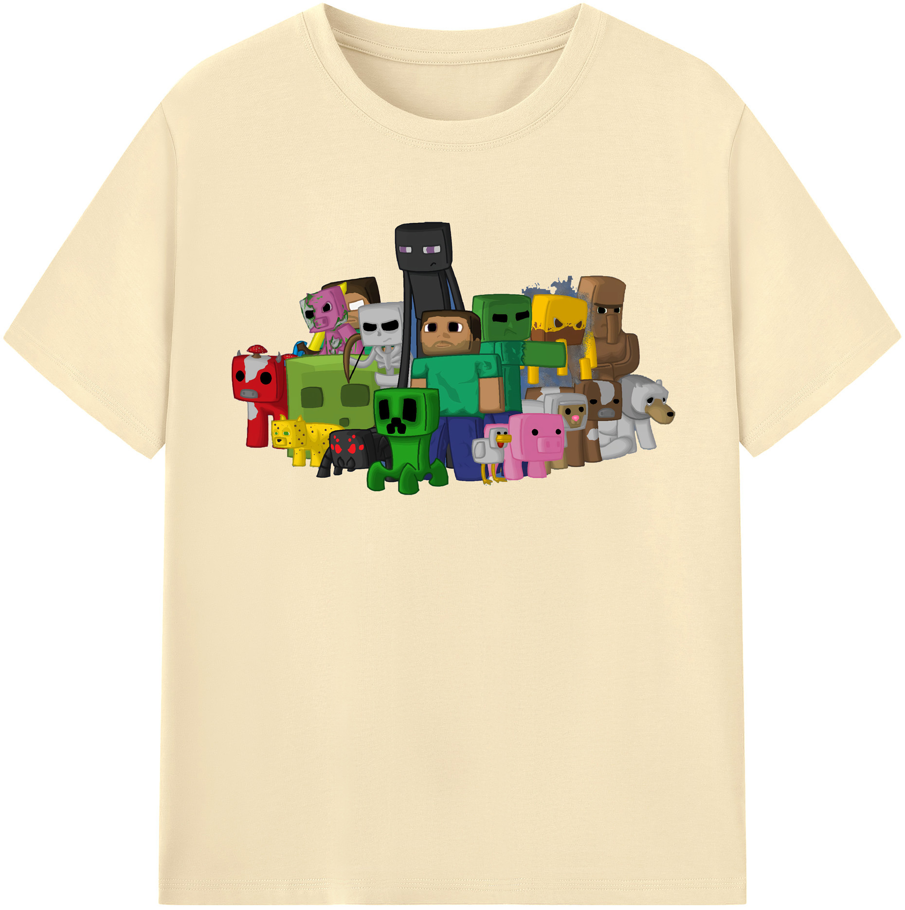 （画像用） マインクラフト ブロックの世界 Minecraft MC Block world 綿100％半袖Tシャツ（フロントプリント）