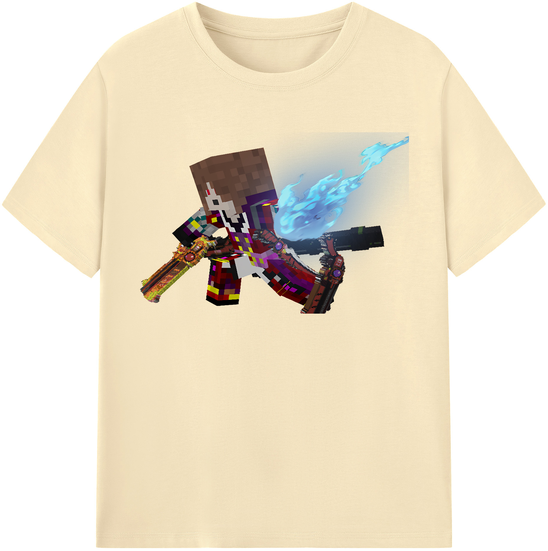 （画像用） マインクラフト ブロックの世界 Minecraft MC Block world 綿100％半袖Tシャツ（フロントプリント）