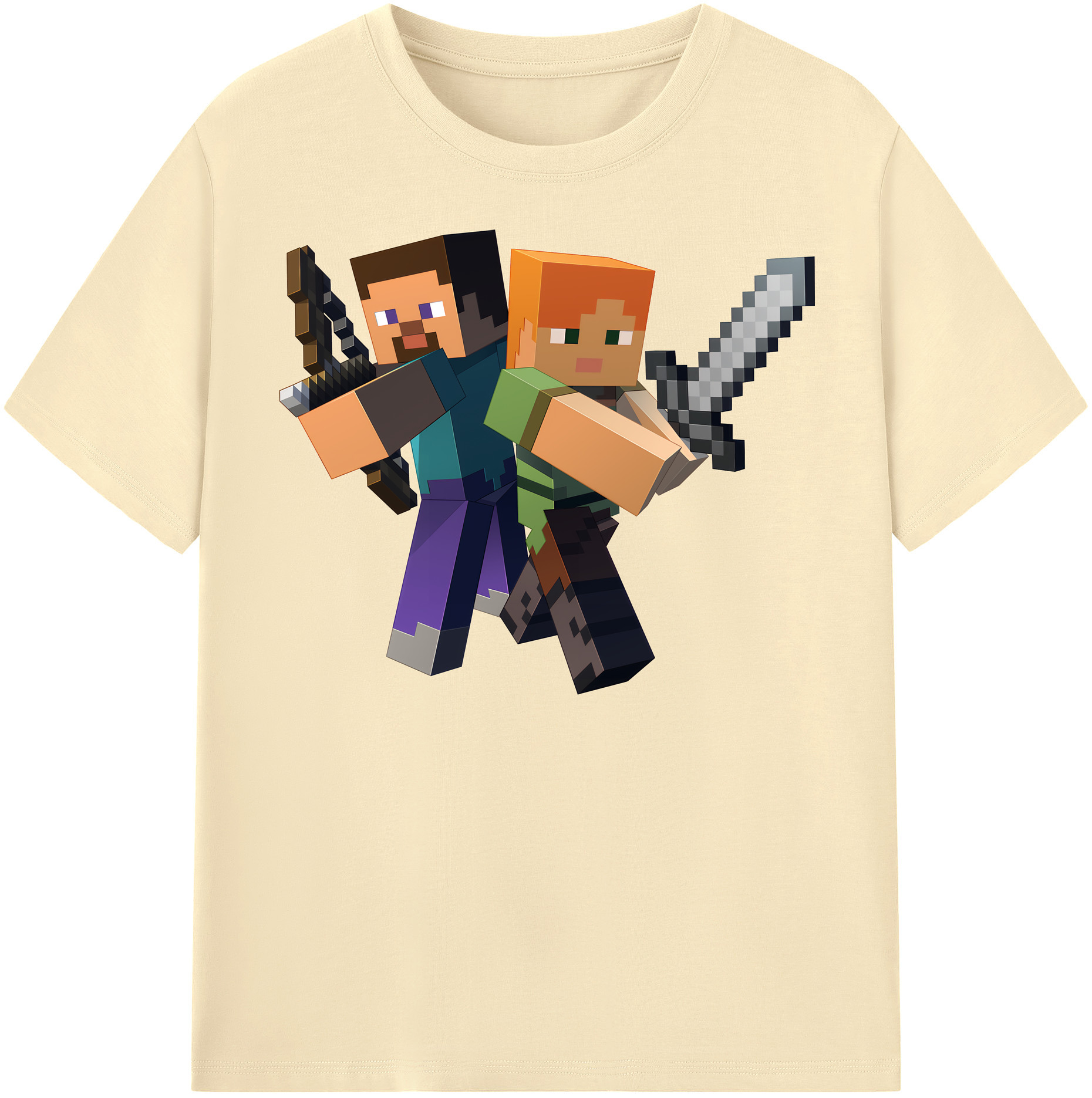 （画像用） マインクラフト ブロックの世界 Minecraft MC Block world 綿100％半袖Tシャツ（フロントプリント）