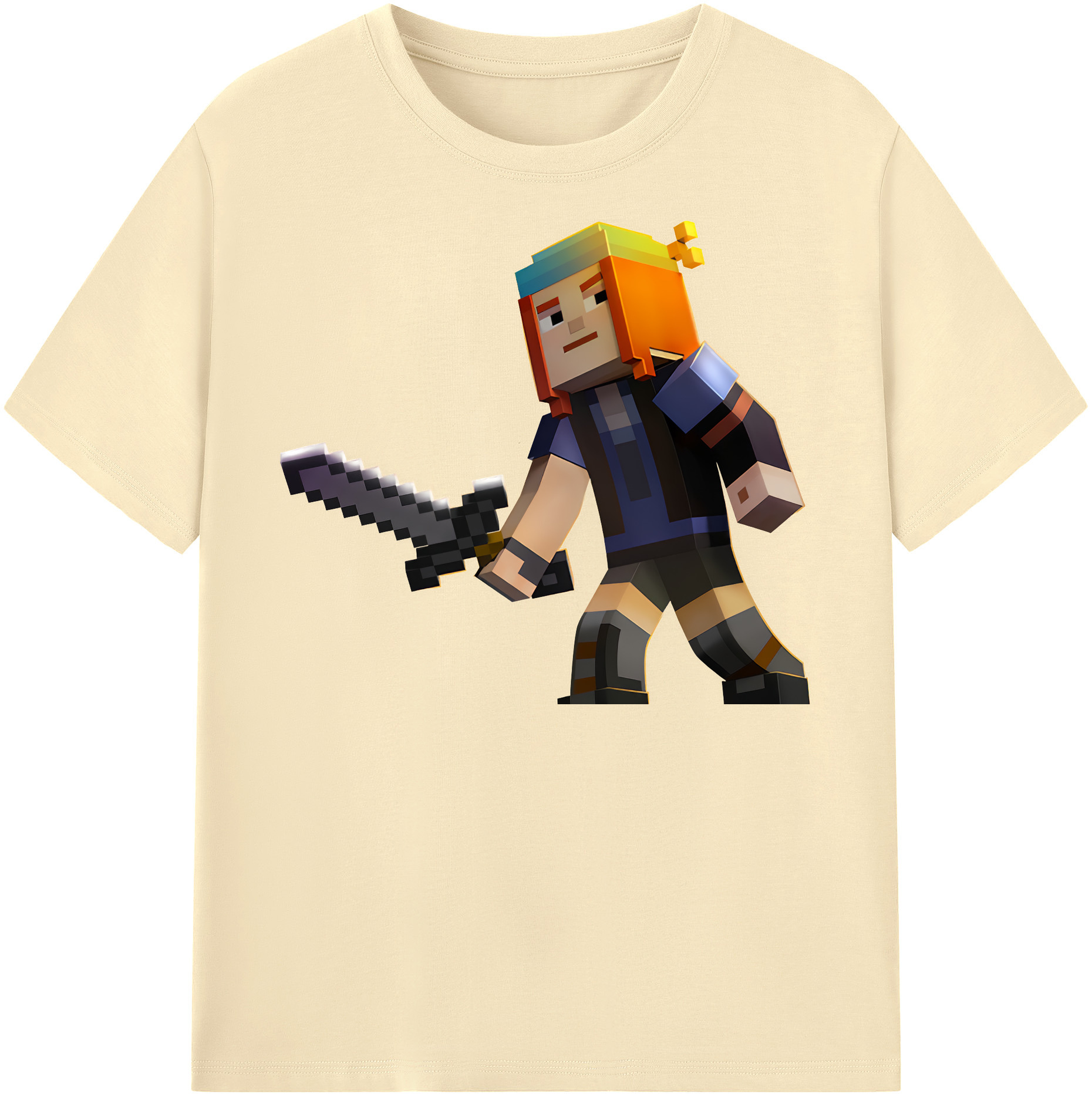 （画像用） マインクラフト ブロックの世界 Minecraft MC Block world 綿100％半袖Tシャツ（フロントプリント）