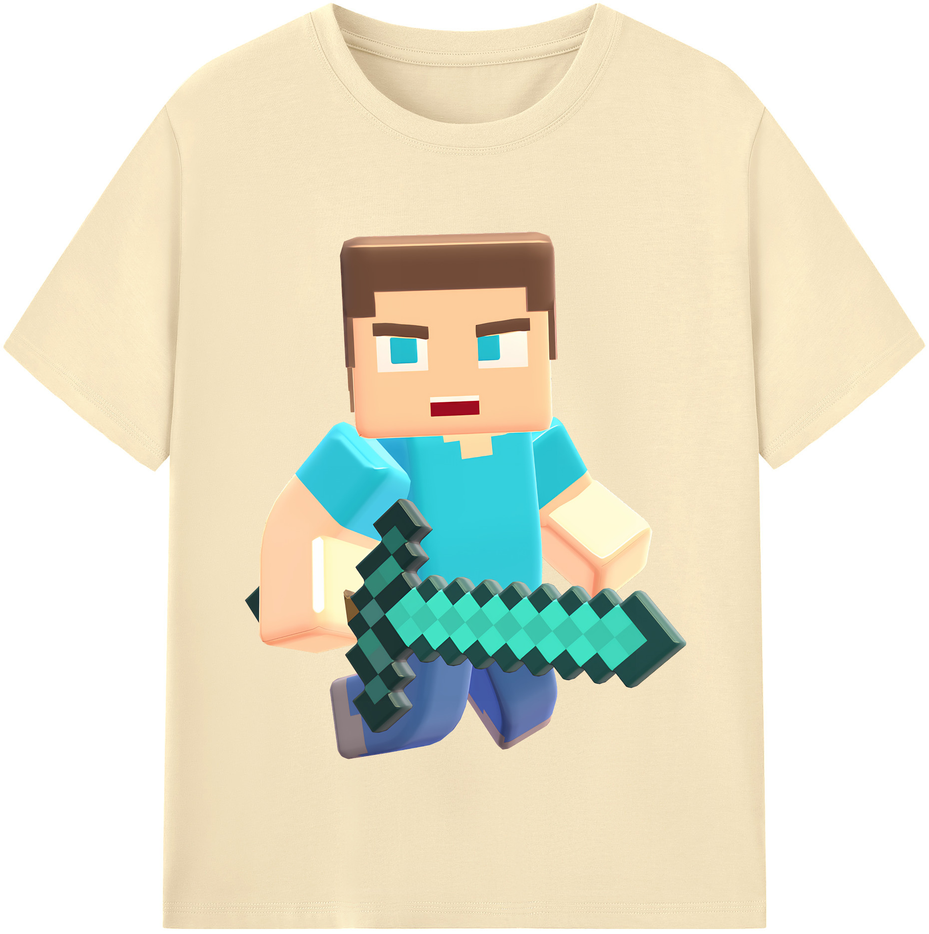 （画像用） マインクラフト ブロックの世界 Minecraft MC Block world 綿100％半袖Tシャツ（フロントプリント）