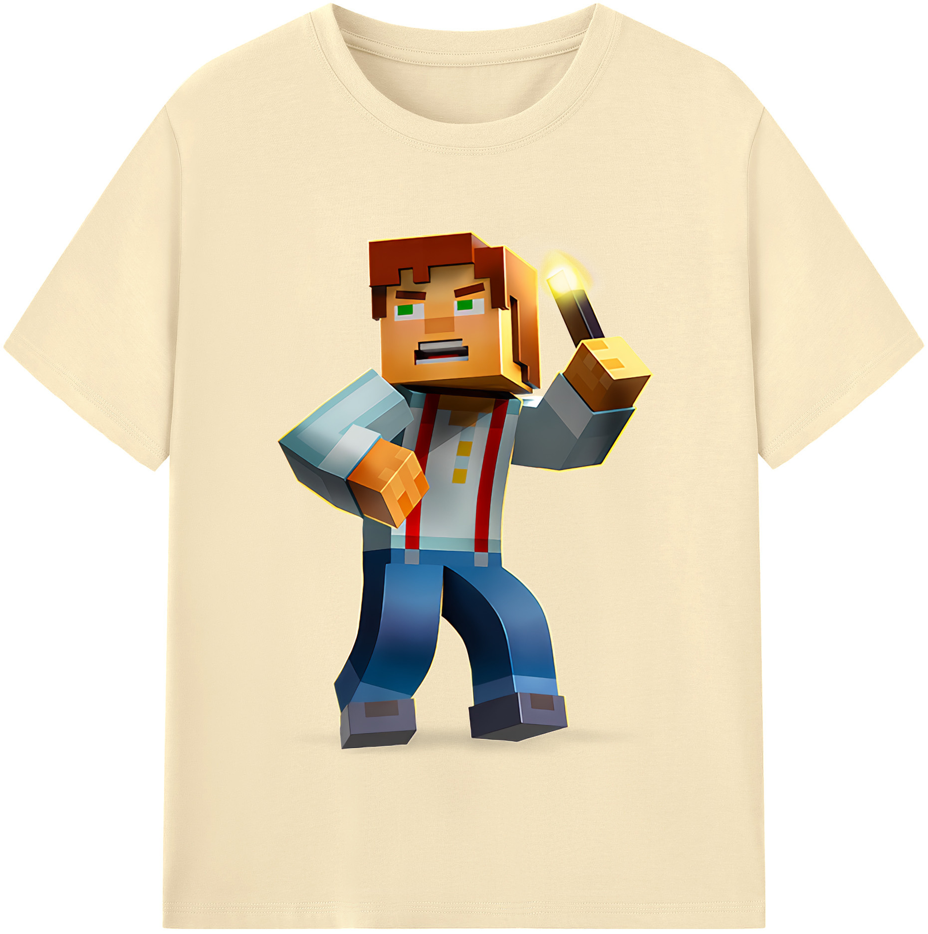 （画像用） マインクラフト ブロックの世界 Minecraft MC Block world 綿100％半袖Tシャツ（フロントプリント）
