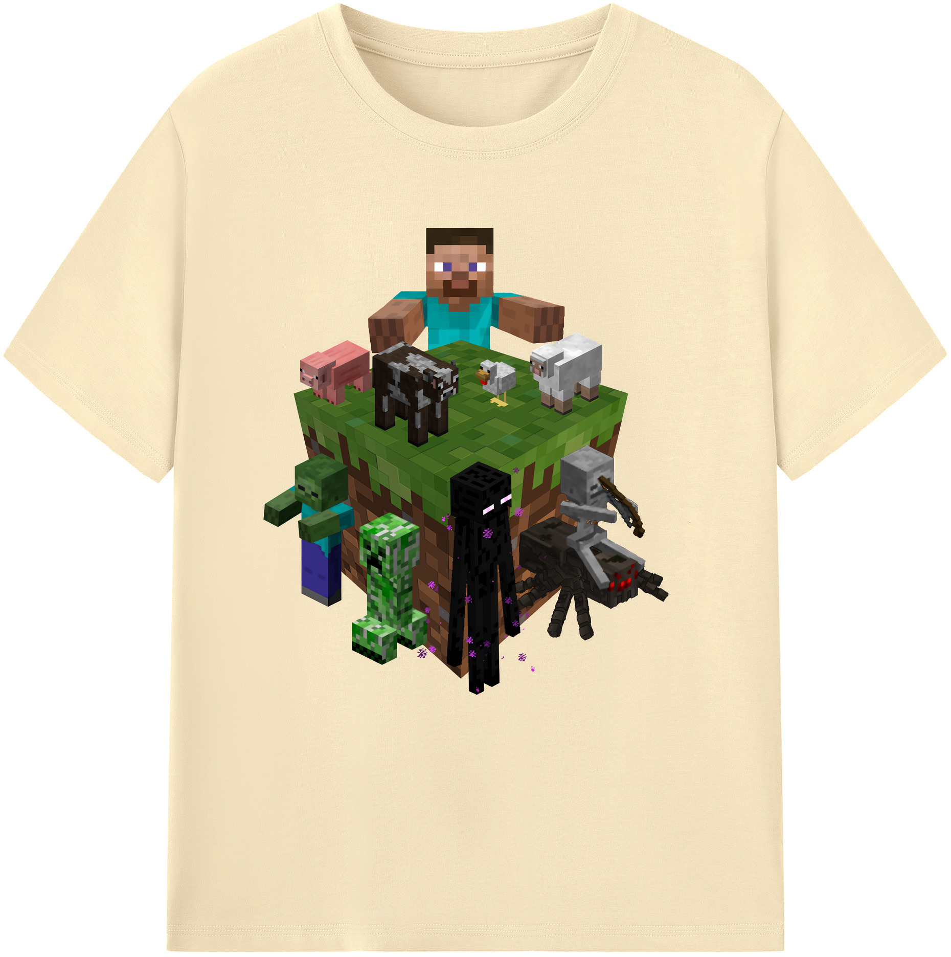 （画像用） マインクラフト ブロックの世界 Minecraft MC Block world 綿100％半袖Tシャツ（フロントプリント）