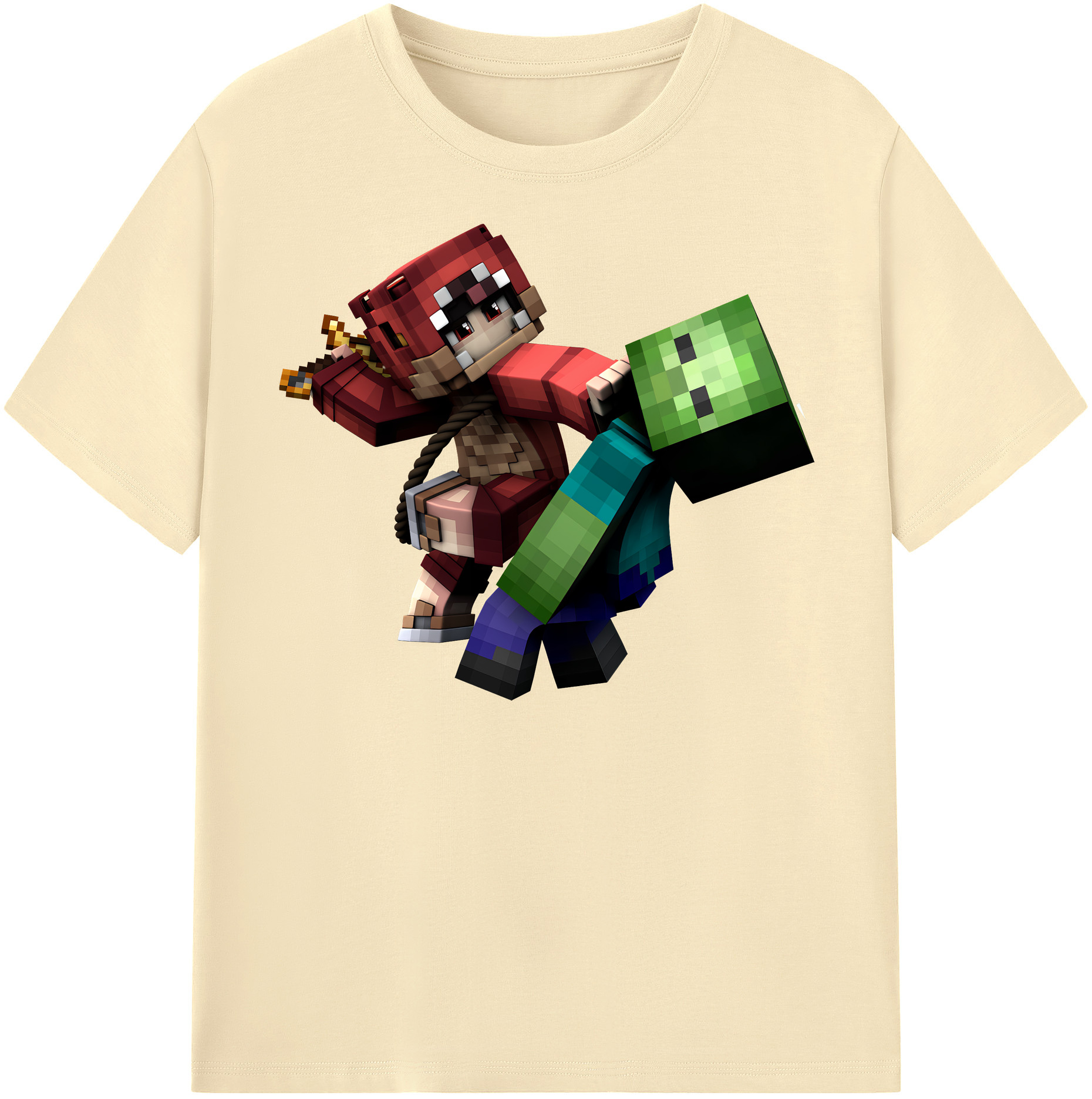 （画像用） マインクラフト ブロックの世界 Minecraft MC Block world 綿100％半袖Tシャツ（フロントプリント）