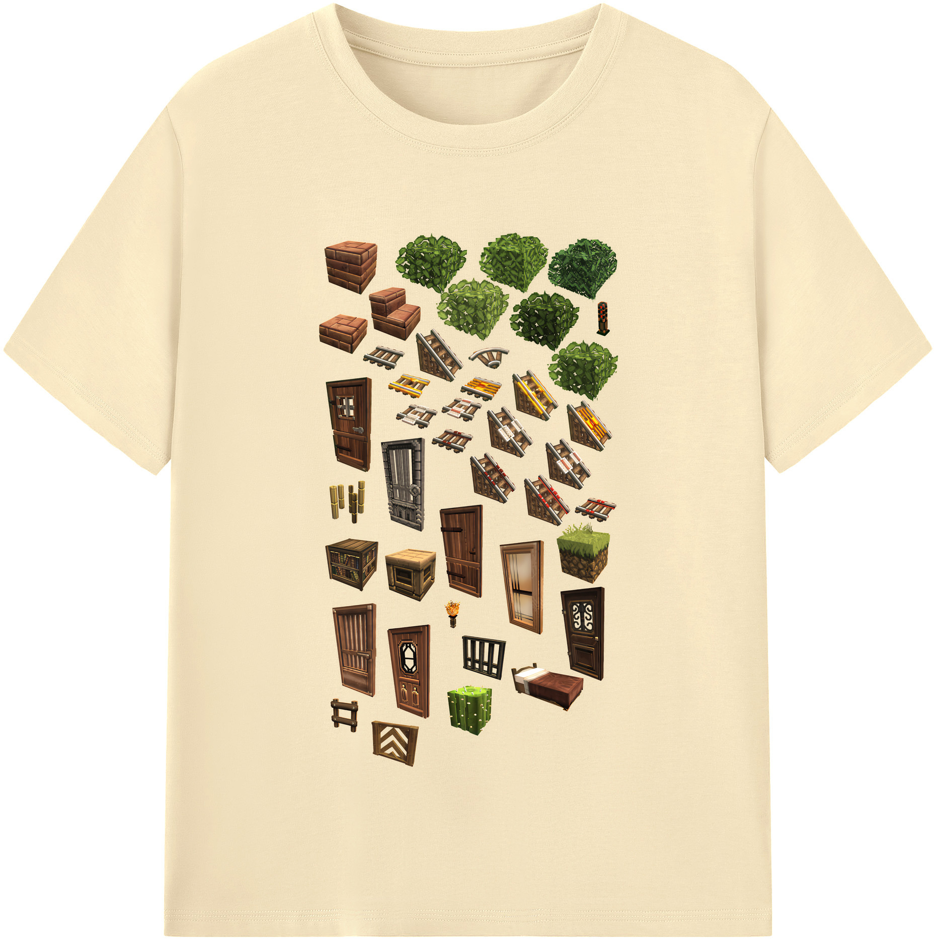 （画像用） マインクラフト ブロックの世界 Minecraft MC Block world 綿100％半袖Tシャツ（フロントプリント）