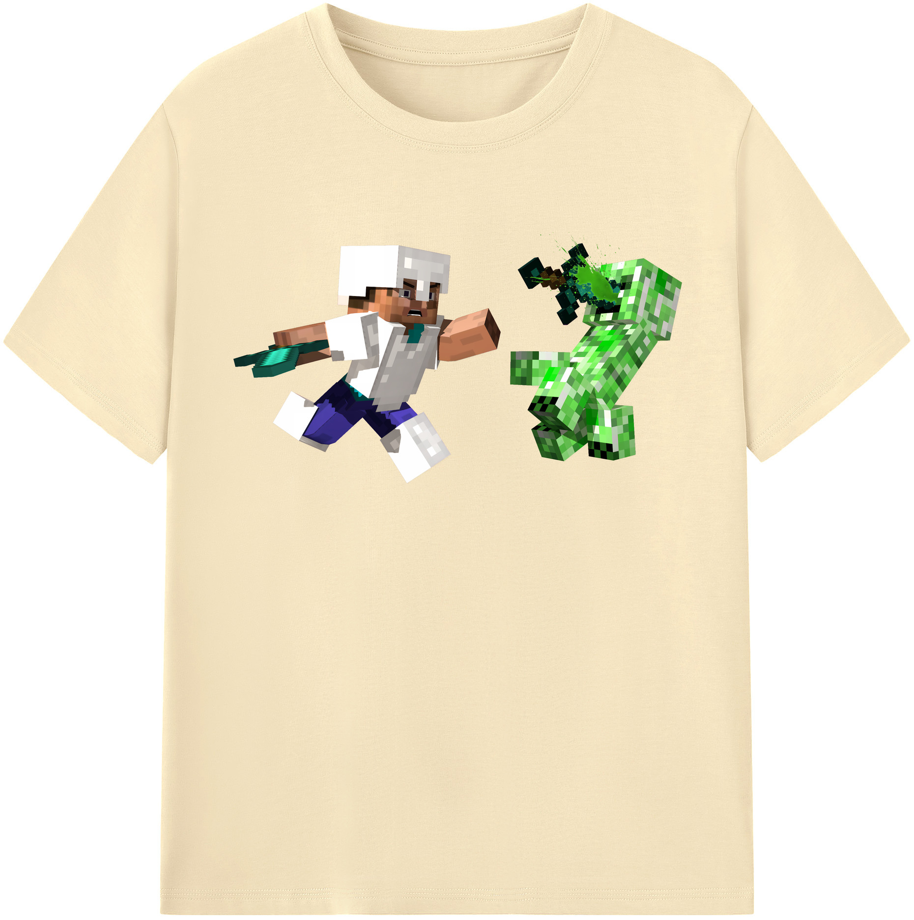 （画像用） マインクラフト ブロックの世界 Minecraft MC Block world 綿100％半袖Tシャツ（フロントプリント）