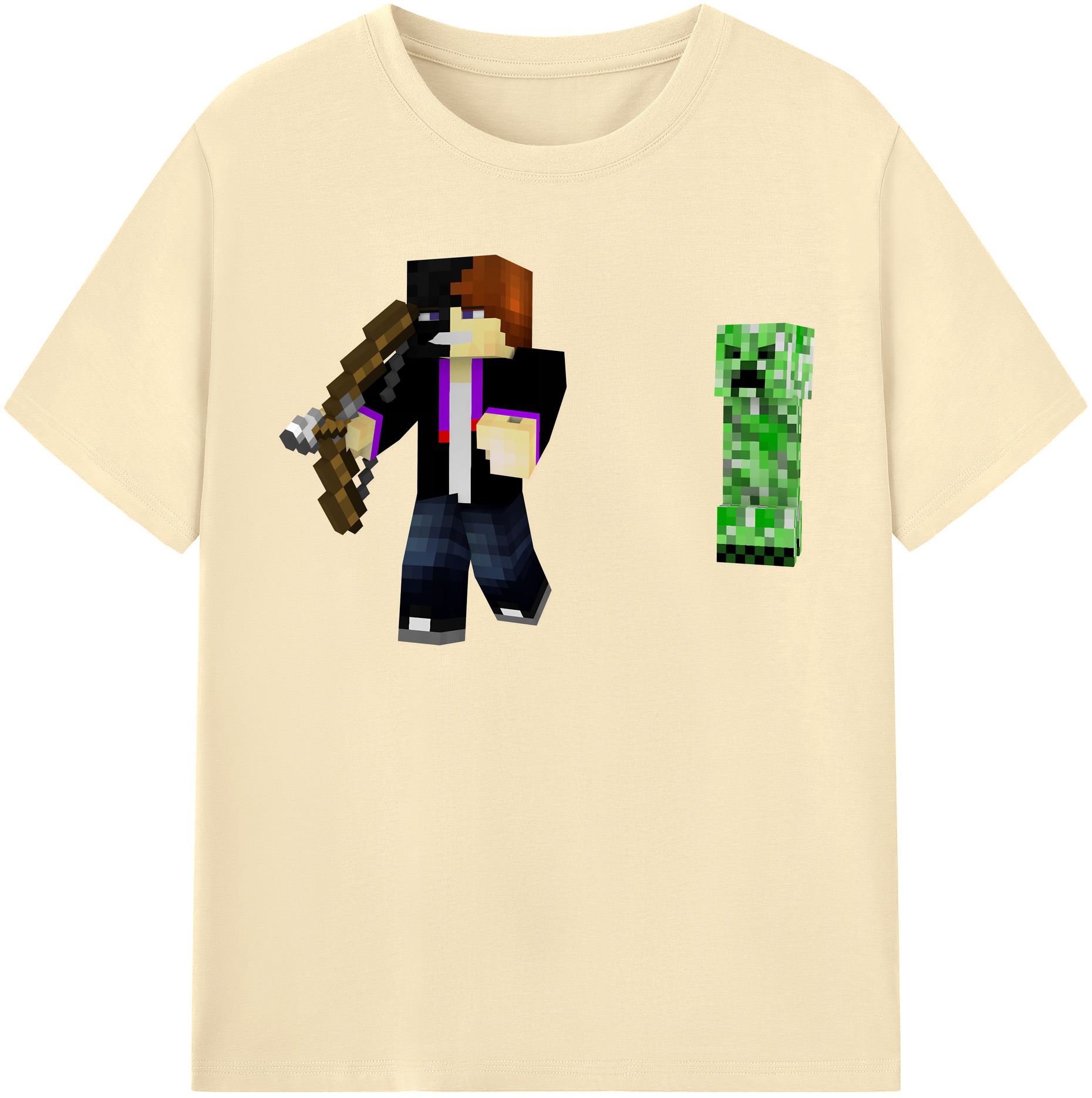 （画像用） マインクラフト ブロックの世界 Minecraft MC Block world 綿100％半袖Tシャツ（フロントプリント）